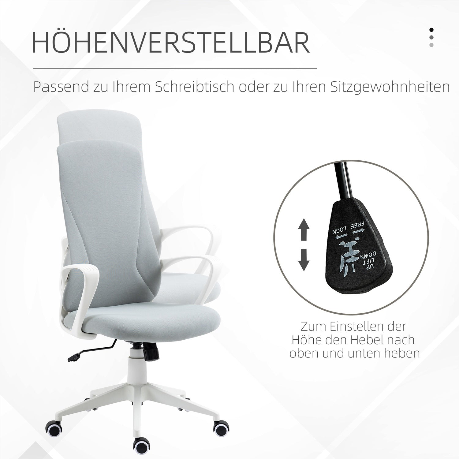 Ergonomisk vridbar skrivbordsstol, höjdjusterbar, ljusgrå
