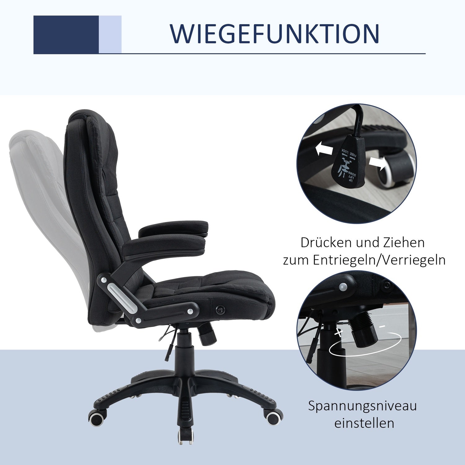 Ergonomisk kontorsstol, justerbar höjd, svart polyester