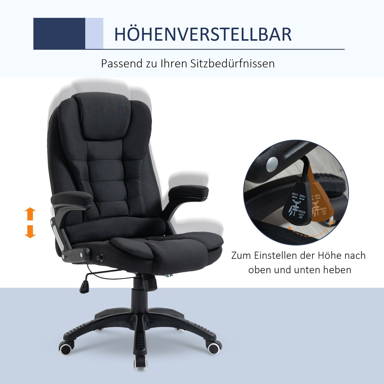 Ergonomisk kontorsstol, justerbar höjd, svart polyester