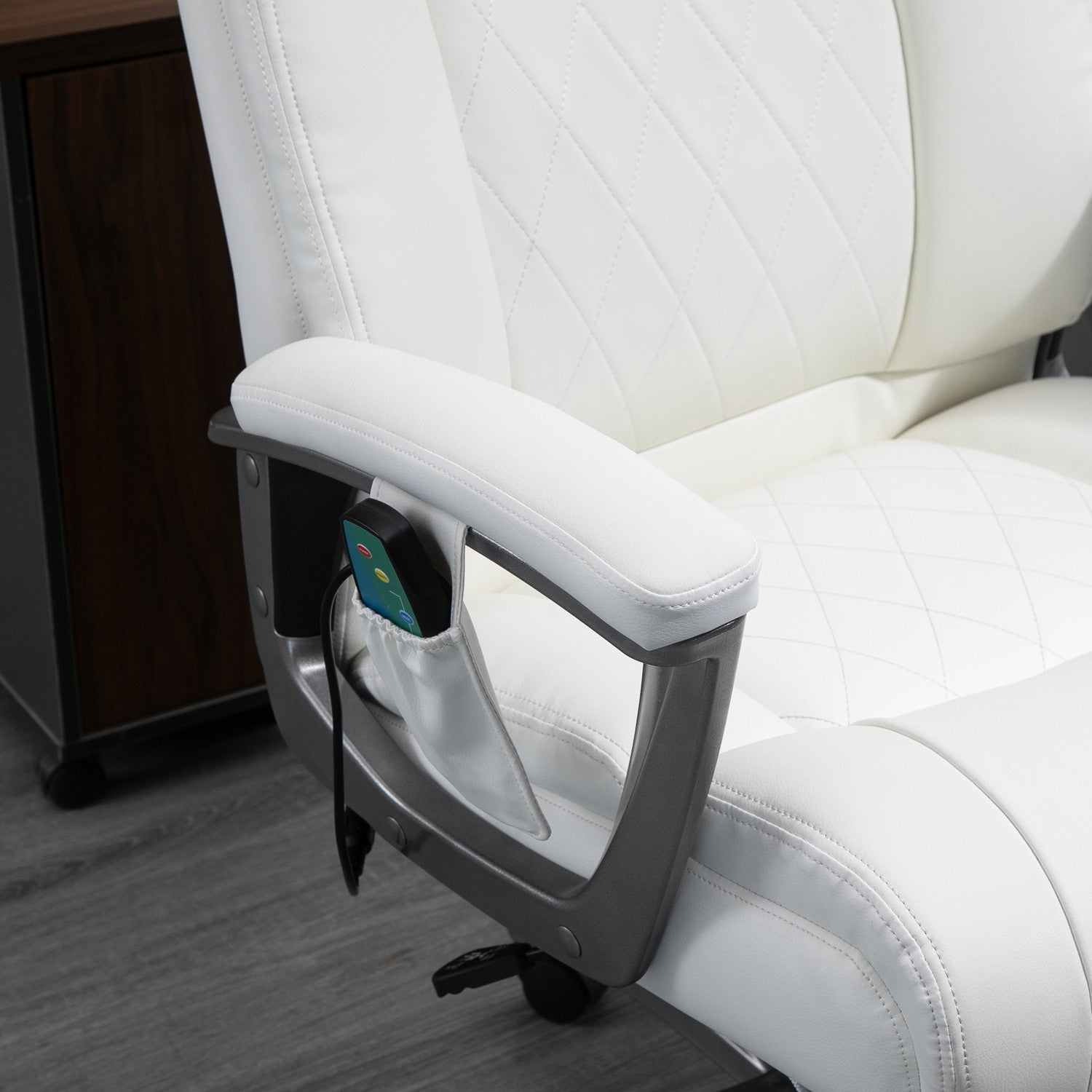 Ergonomisk vridbar kontorsstol, massage, konstläder, vit