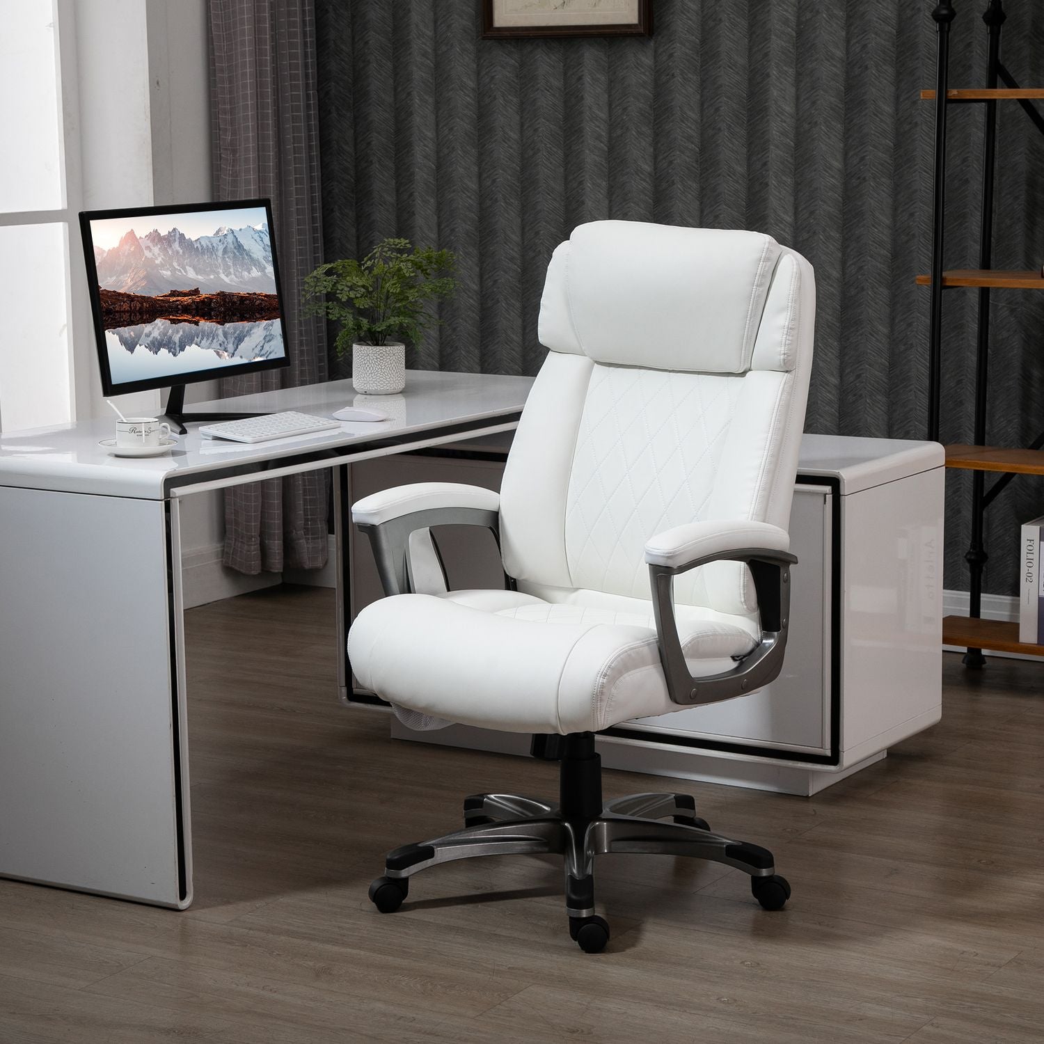 Ergonomisk vridbar kontorsstol, massage, konstläder, vit