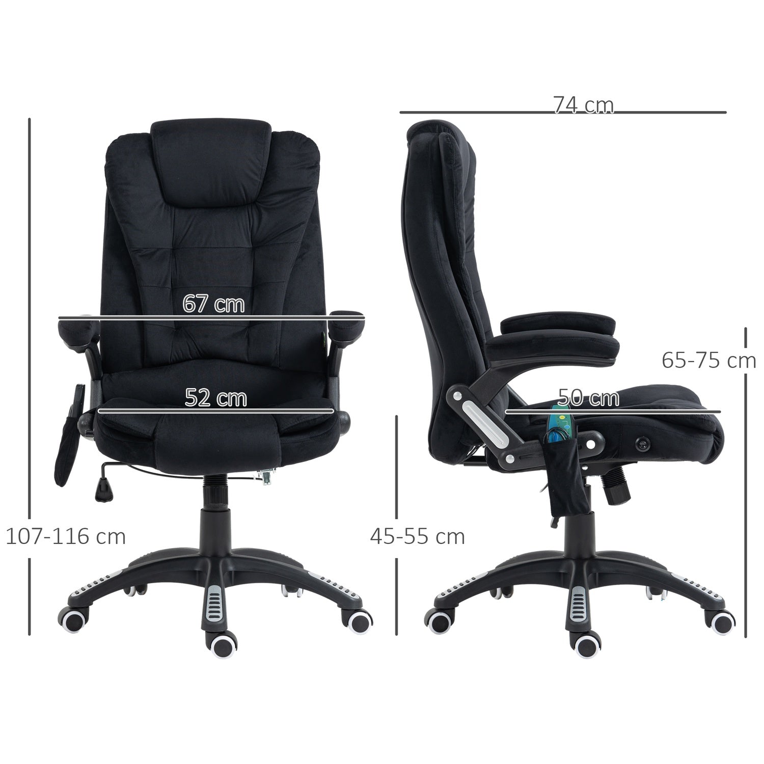 Ergonomisk kontorsstol, massage & värme, justerbar, 120 kg-gräns