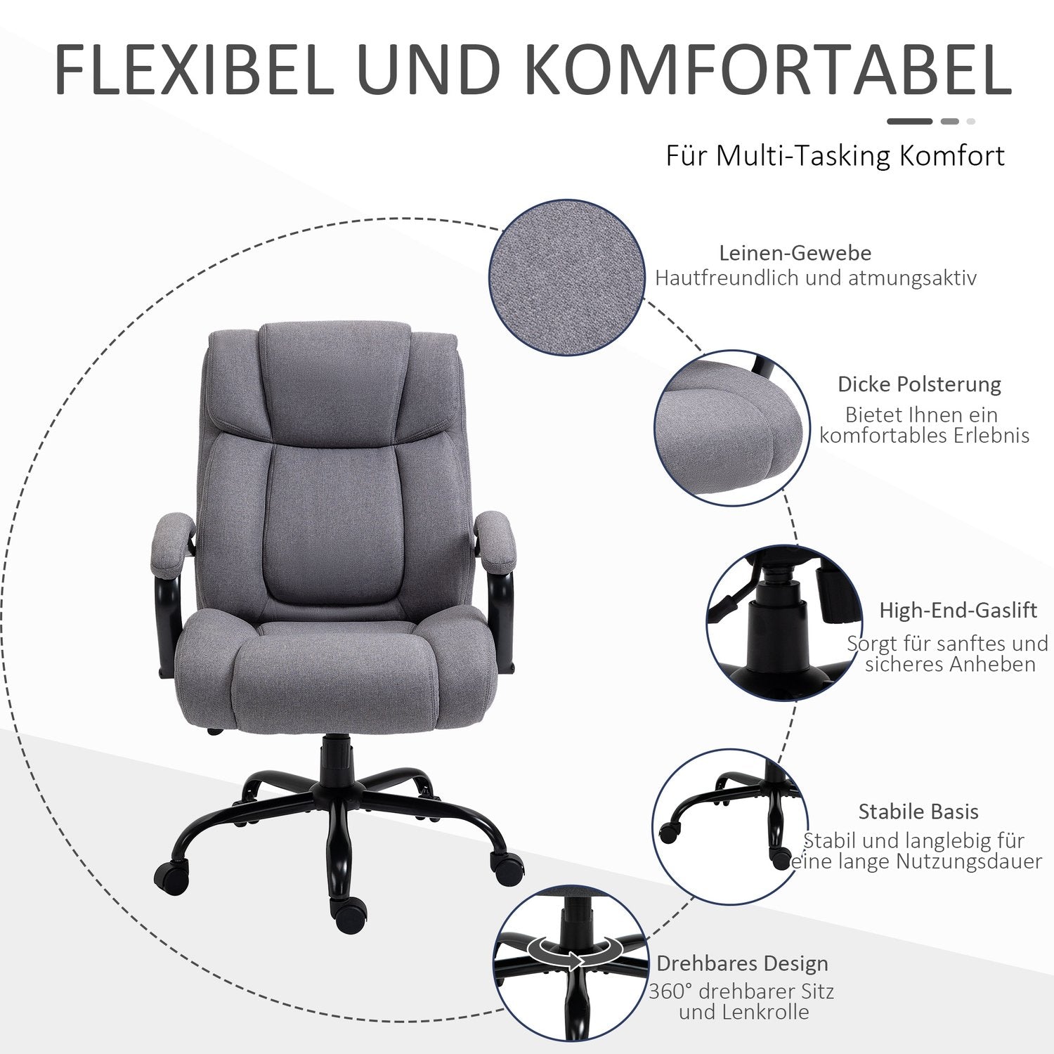 Ergonomisk kontorsspelstol – vridbar, 220 kg kapacitet