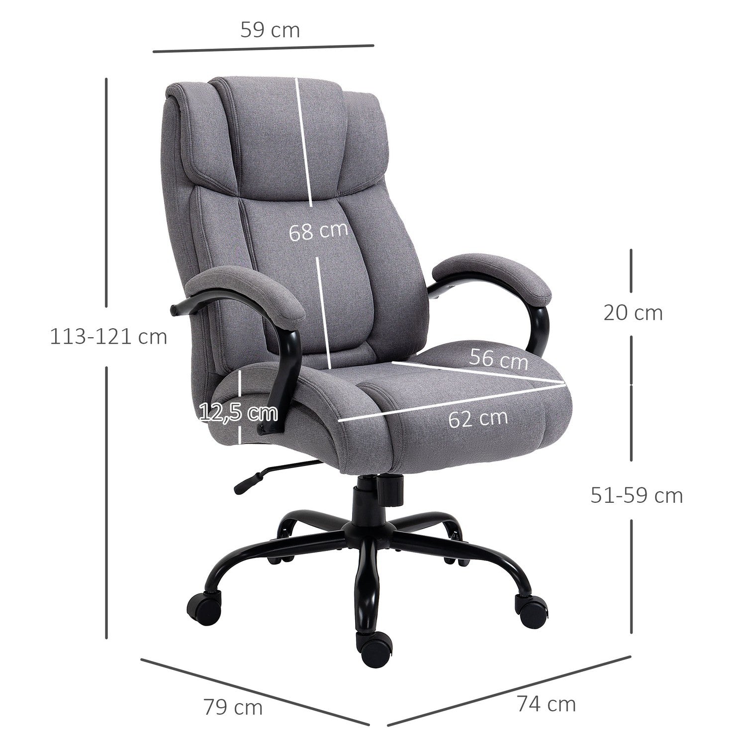 Ergonomisk kontorsspelstol – vridbar, 220 kg kapacitet