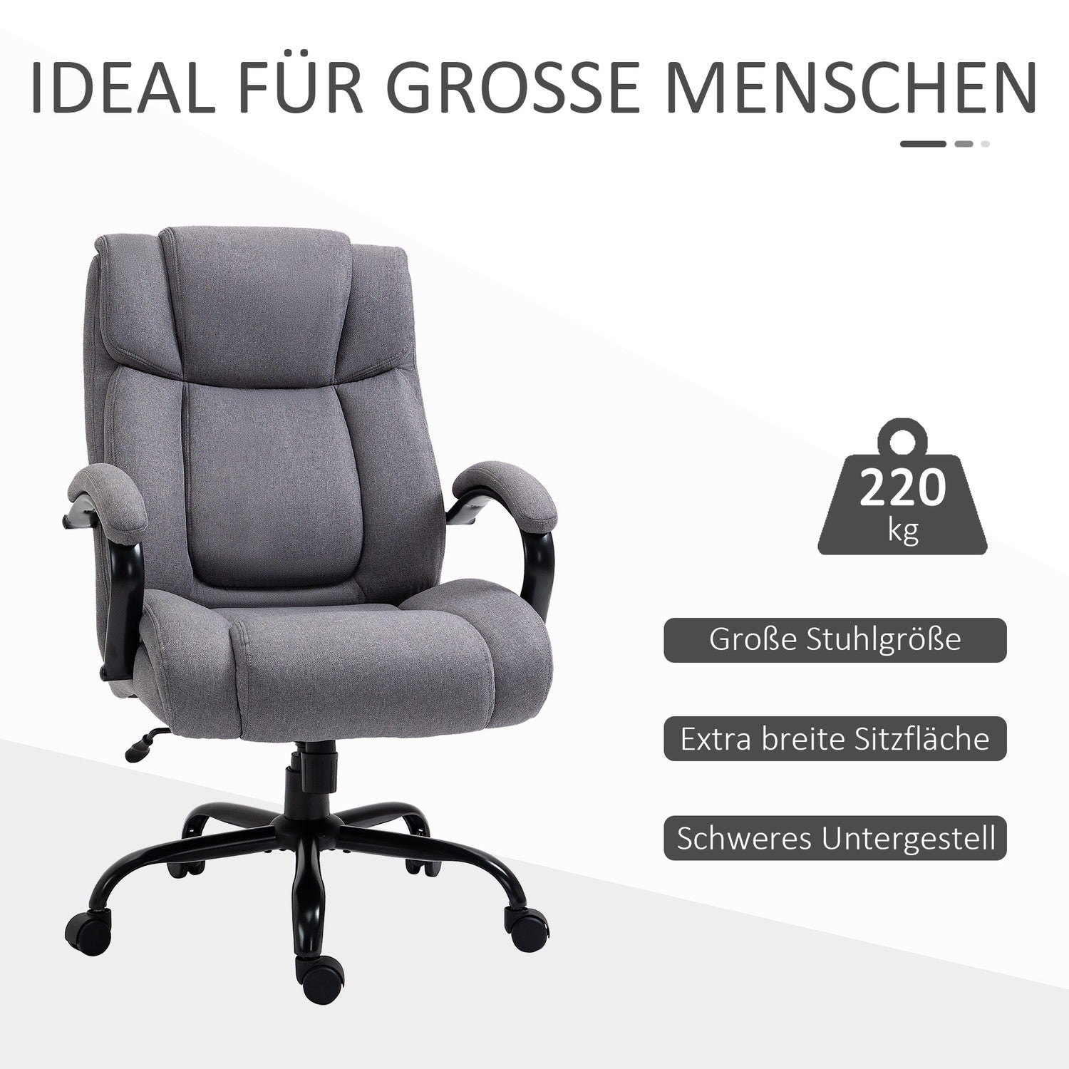 Ergonomisk kontorsspelstol – vridbar, 220 kg kapacitet