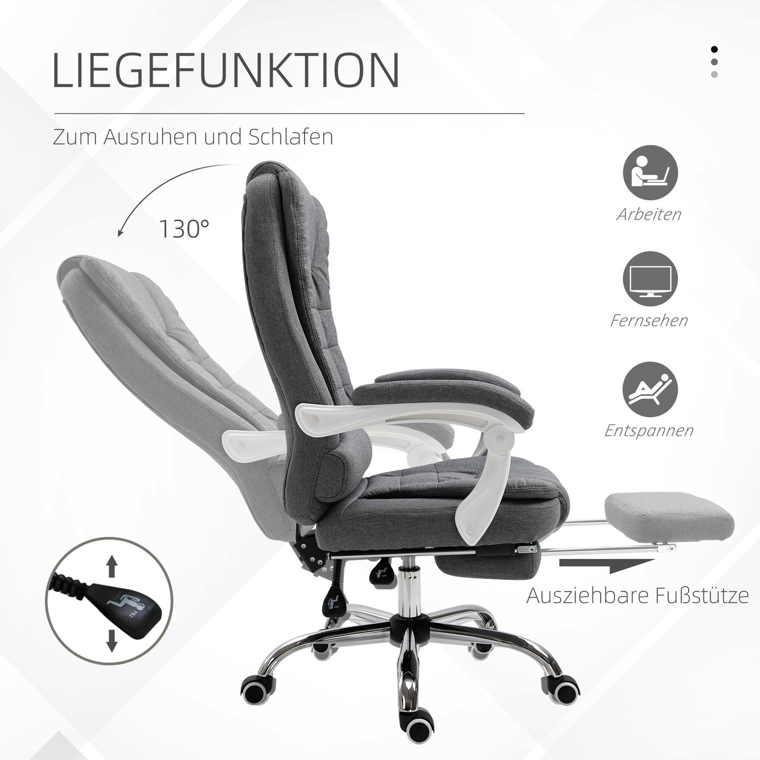 Kontorsstol med fotstöd, höjdjusterbar, linne-look