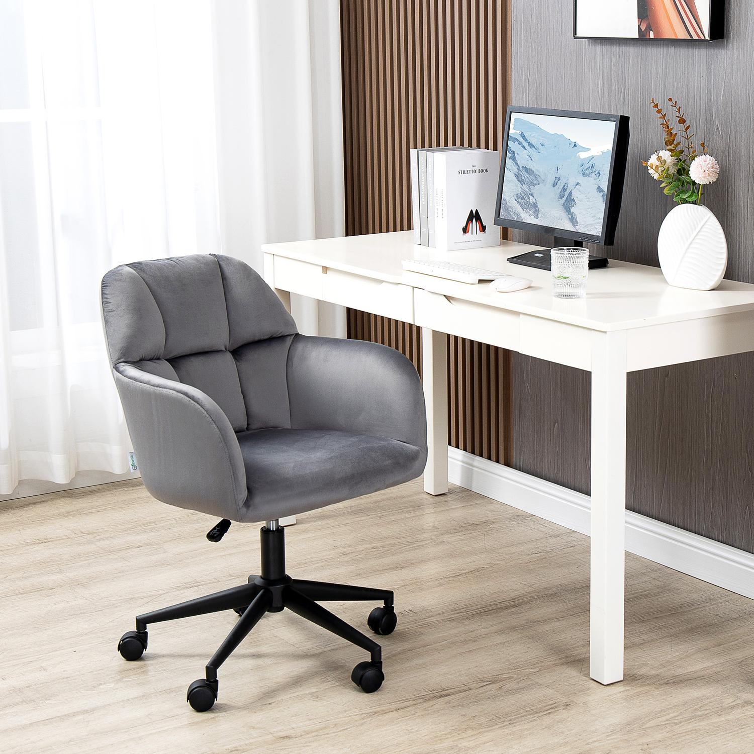 Ergonomisk kontorsstol i sammet, höjdjusterbar, grå