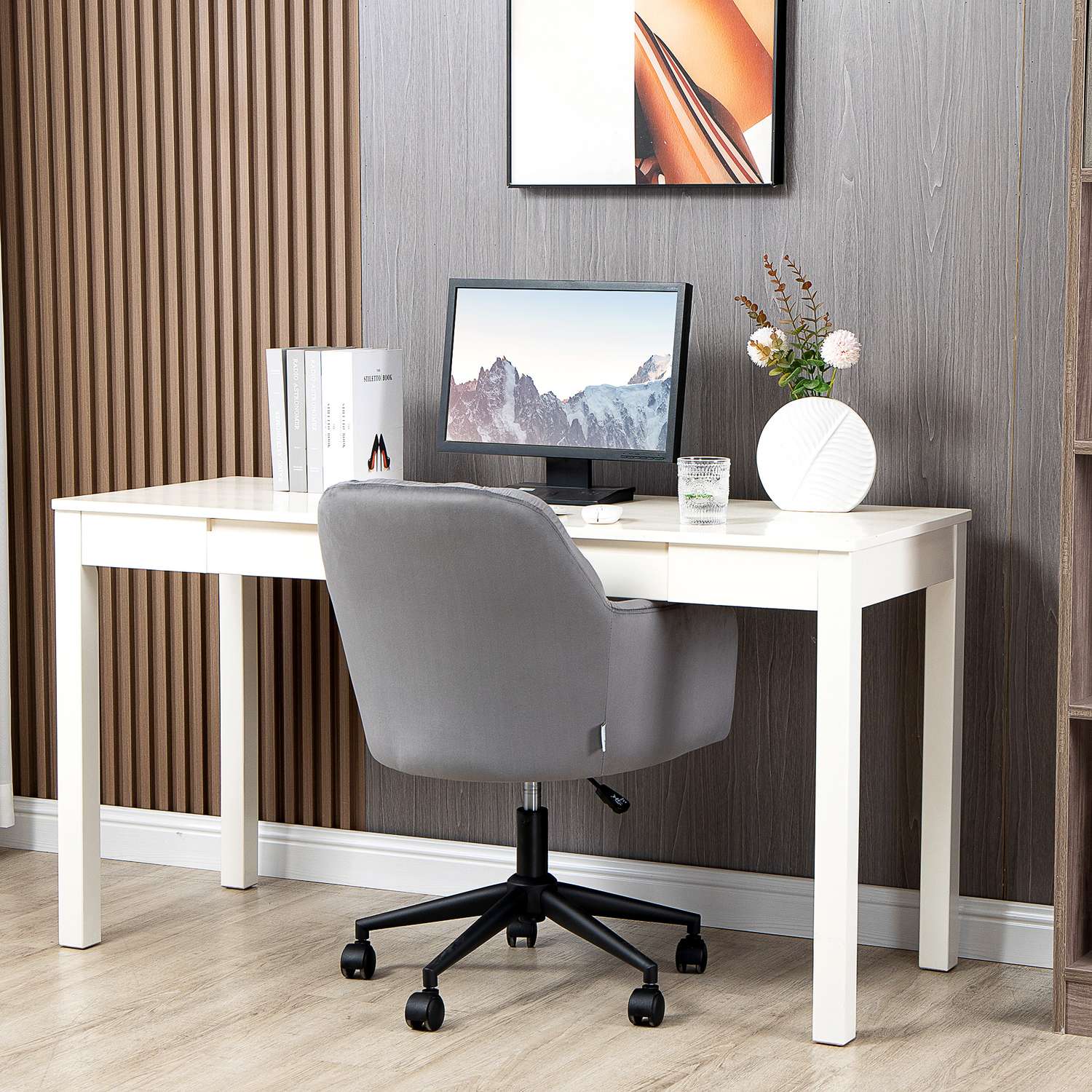 Ergonomisk kontorsstol i sammet, höjdjusterbar, grå