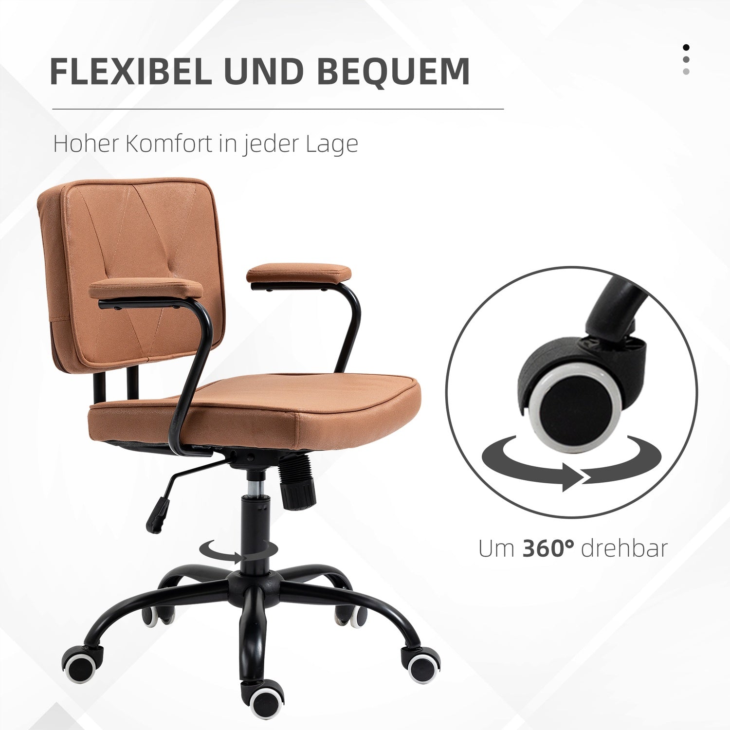 Kontorsstol med hjul, justerbar höjd, 360° vridbar