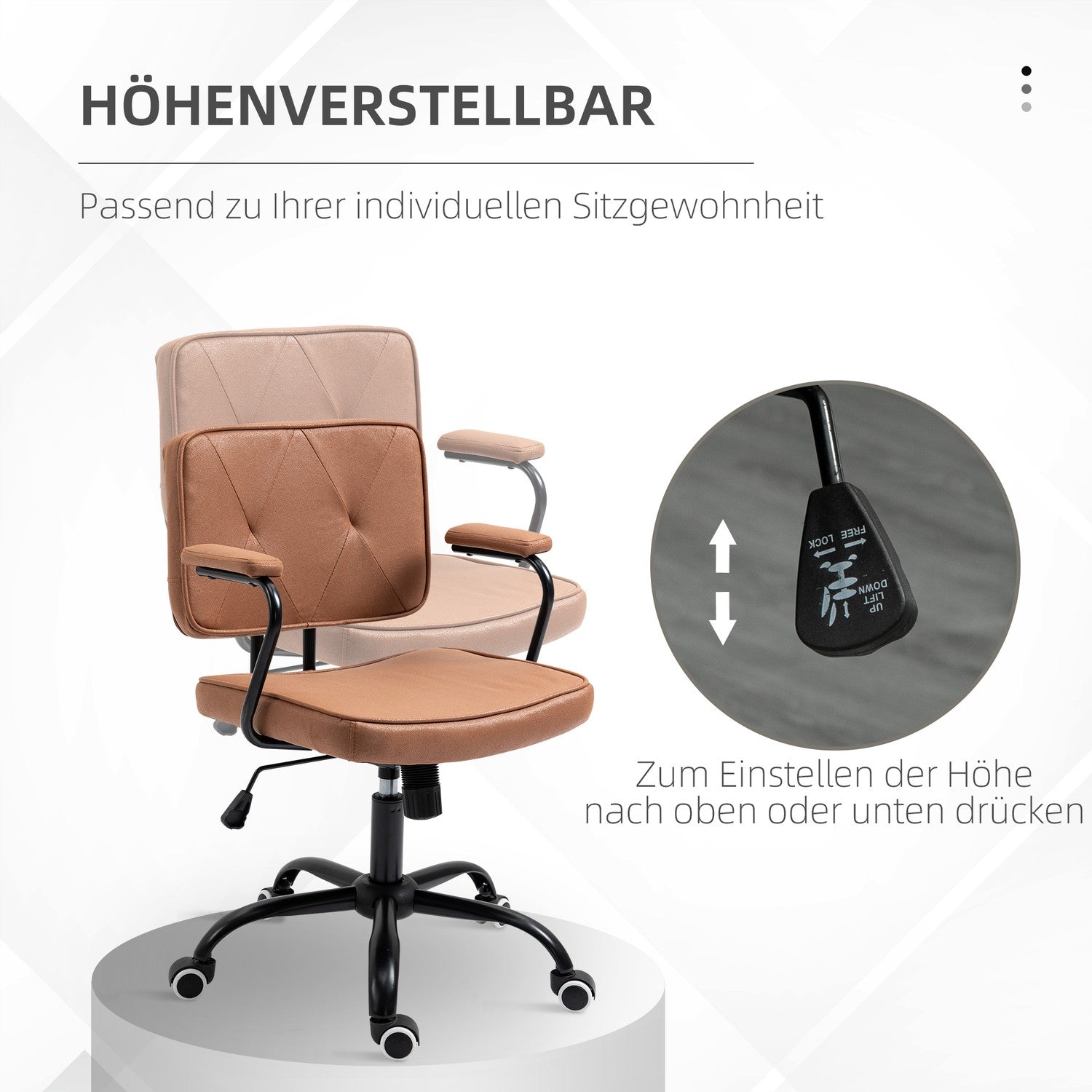 Kontorsstol med hjul, justerbar höjd, 360° vridbar