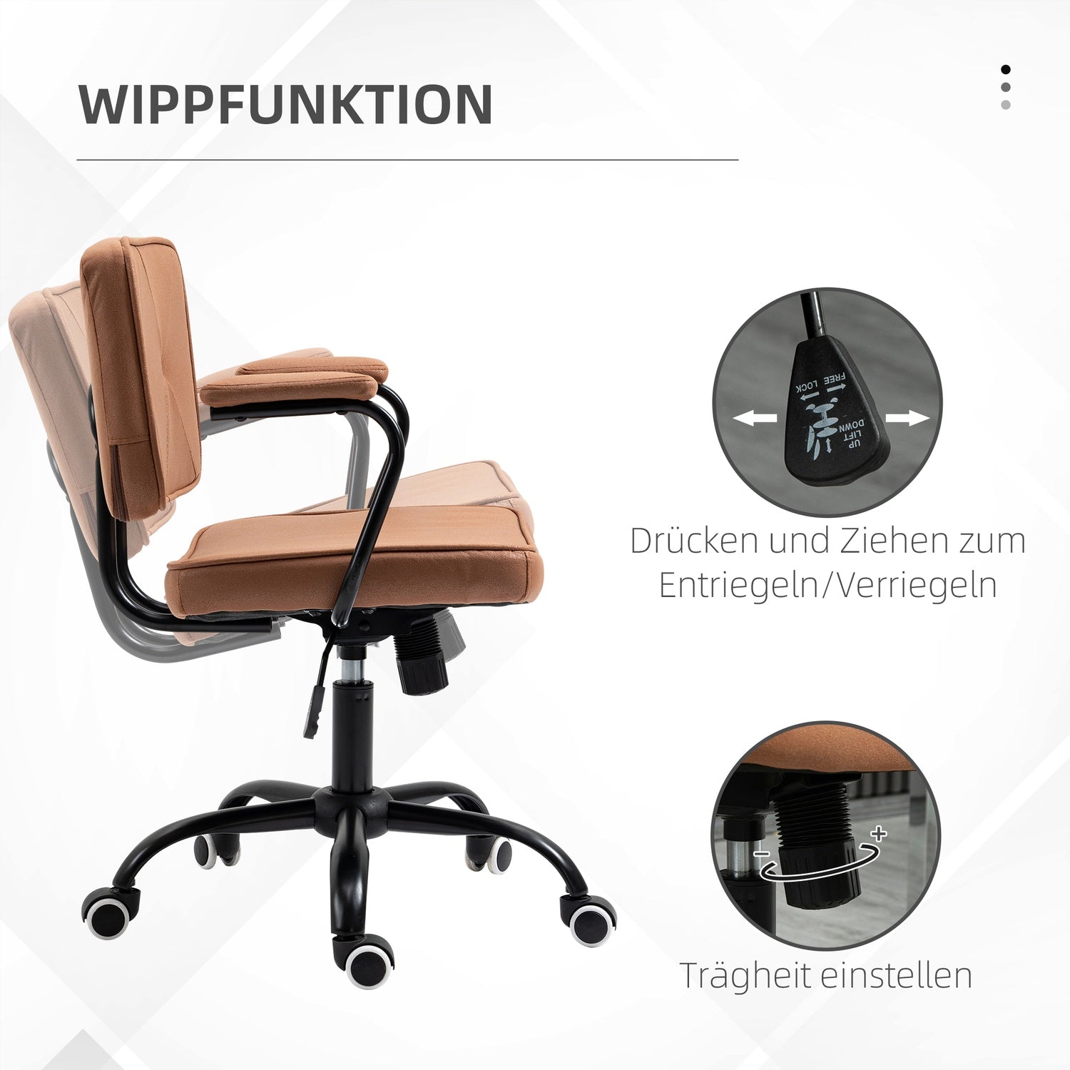 Kontorsstol med hjul, justerbar höjd, 360° vridbar