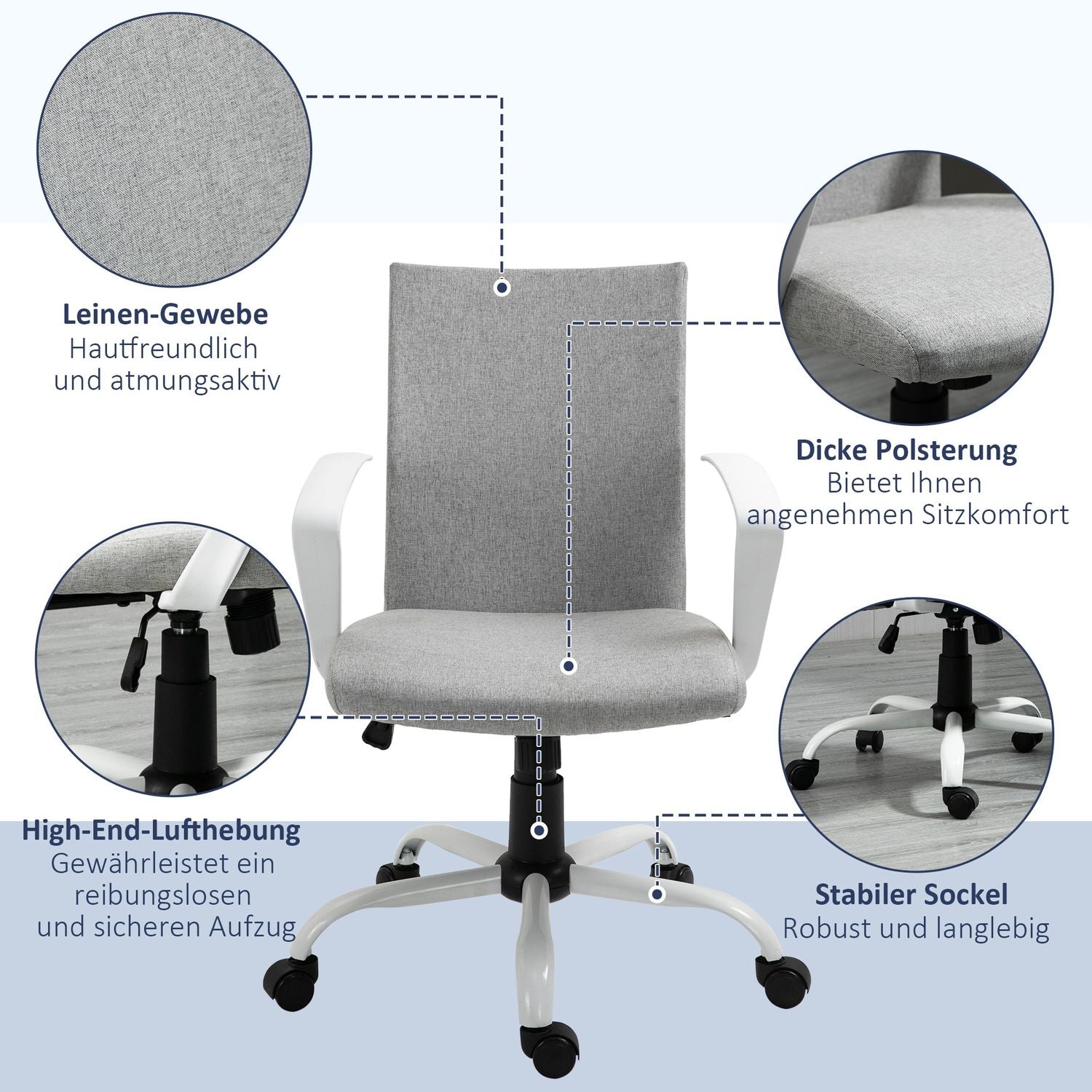 Ergonomisk kontorsstol med nackstöd, meshrygg och svängbara hjul