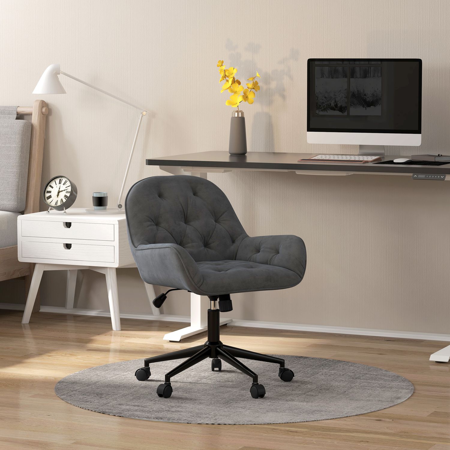 Ergonomisk kontorsstol, höjdjusterbar, sammetslook