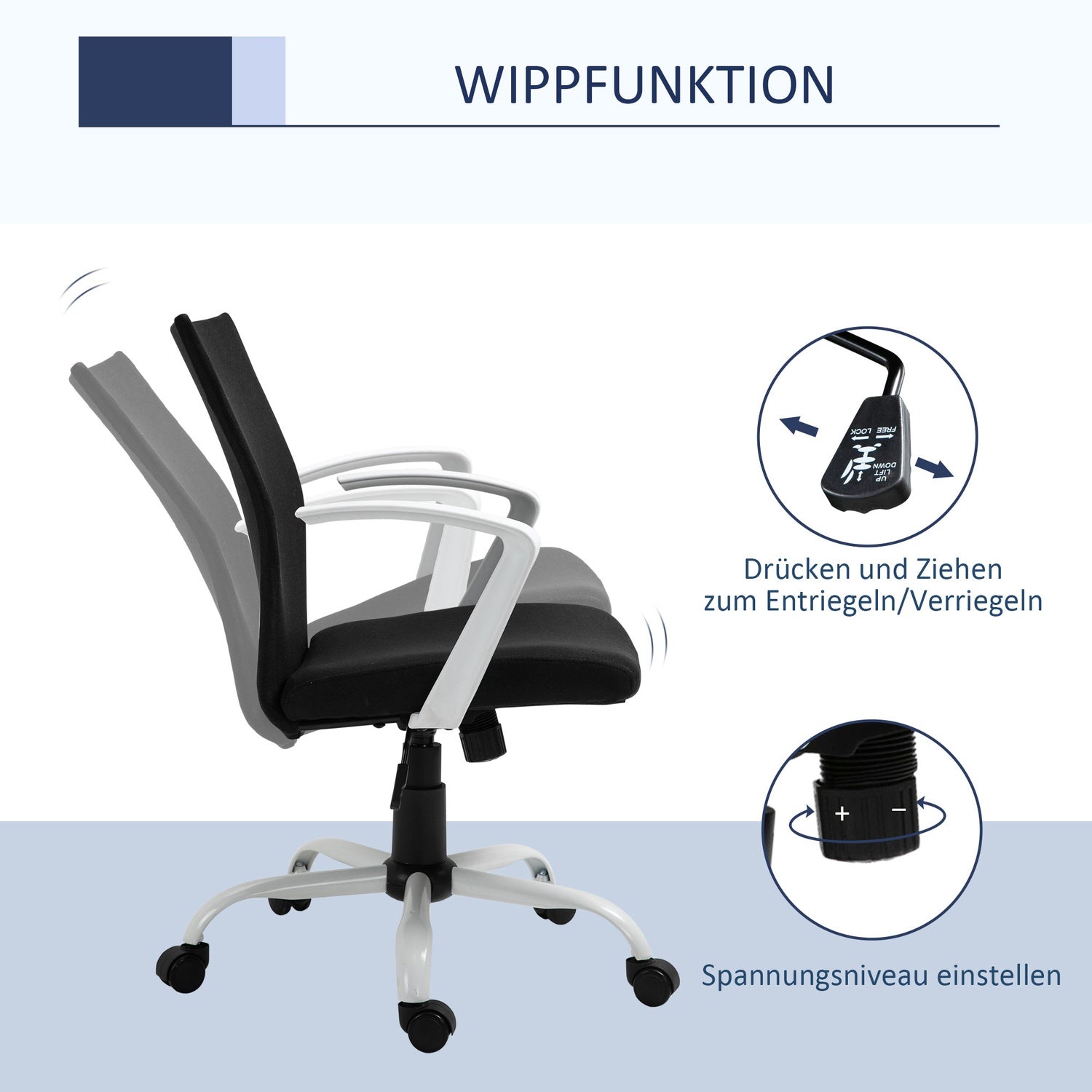 Kontorsstol, ergonomisk meshrygg, 360° vridbar, svart