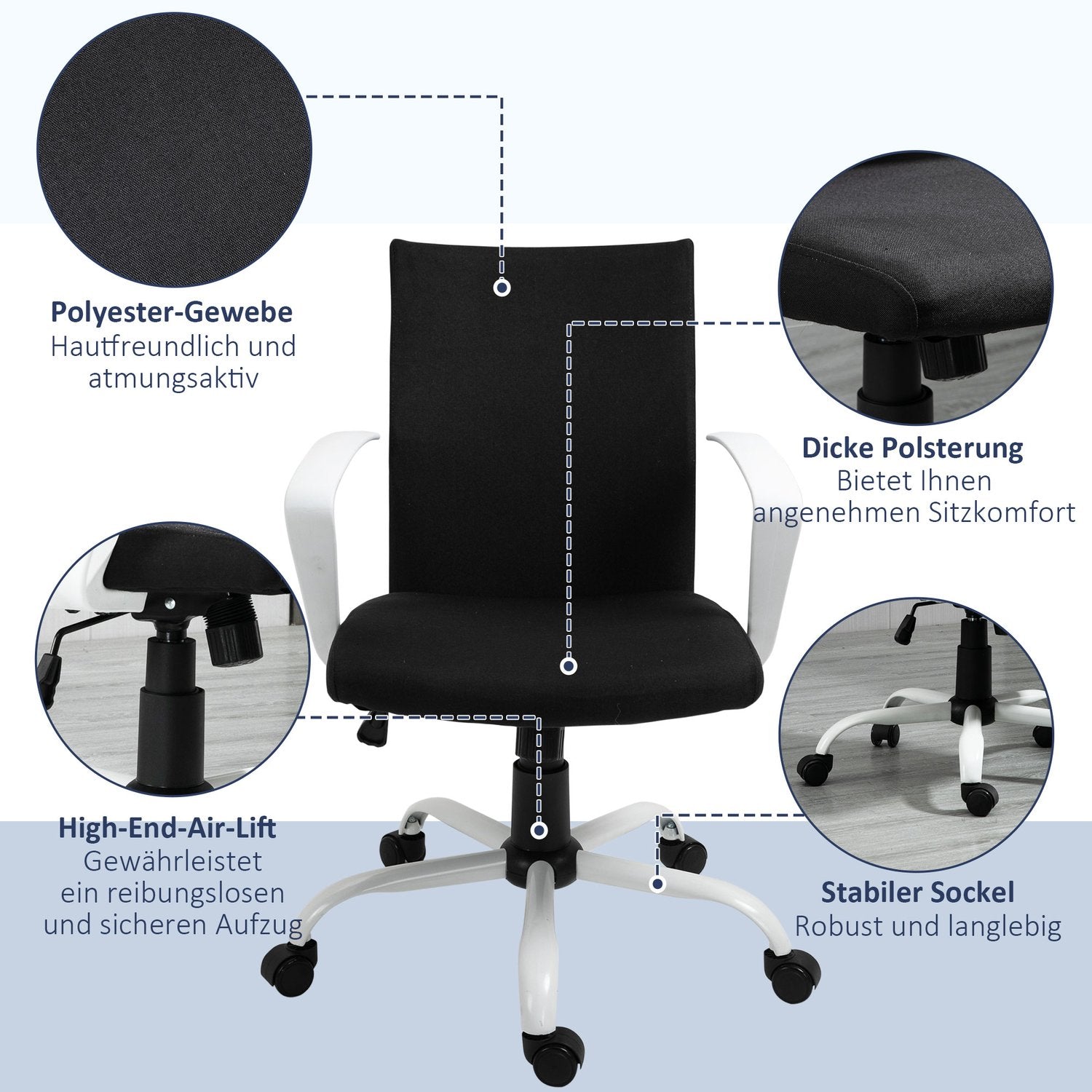 Kontorsstol, ergonomisk meshrygg, 360° vridbar, svart