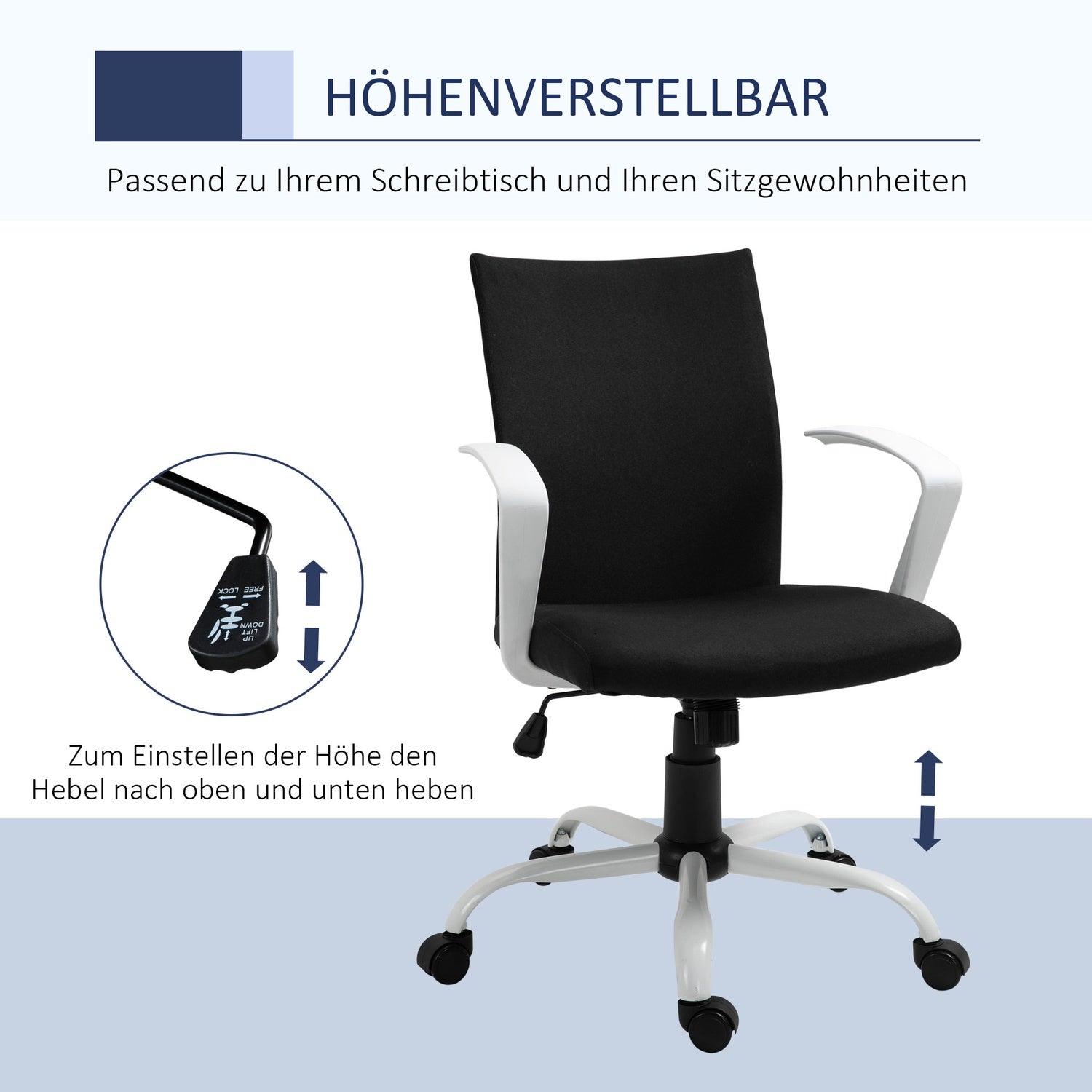 Kontorsstol, ergonomisk meshrygg, 360° vridbar, svart