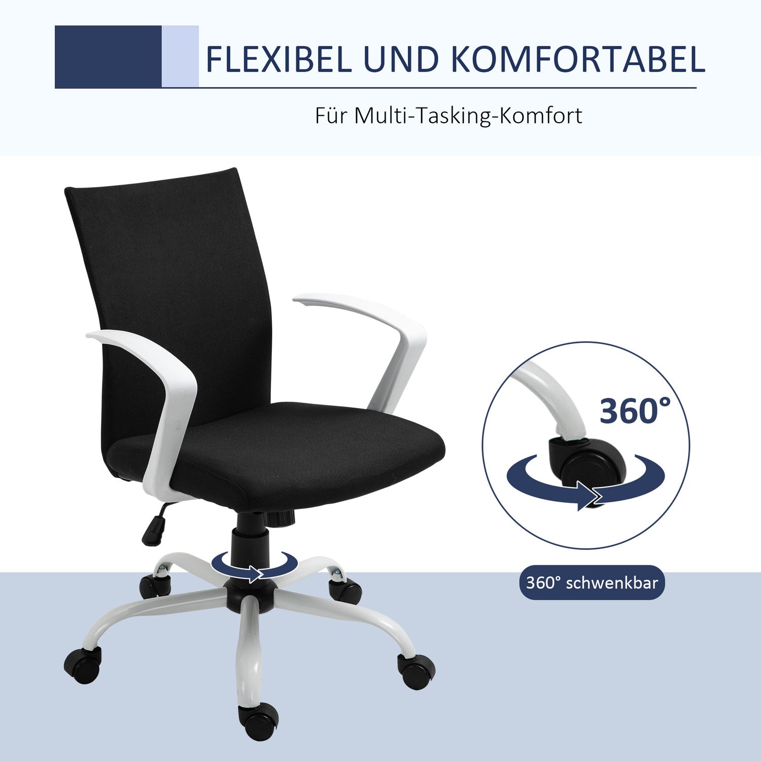Kontorsstol, ergonomisk meshrygg, 360° vridbar, svart