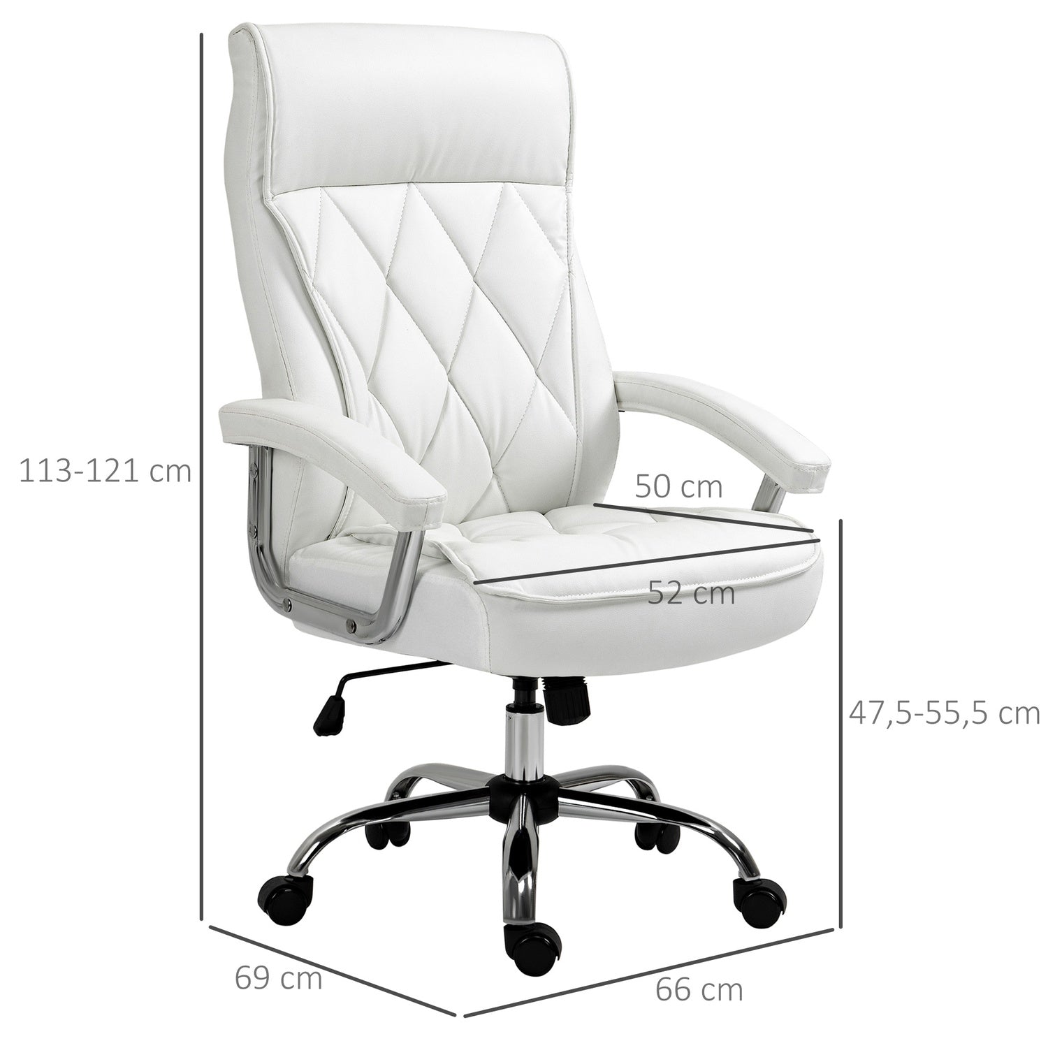 Vit ergonomisk kontorsstol – justerbar höjd, vridbar, vipp