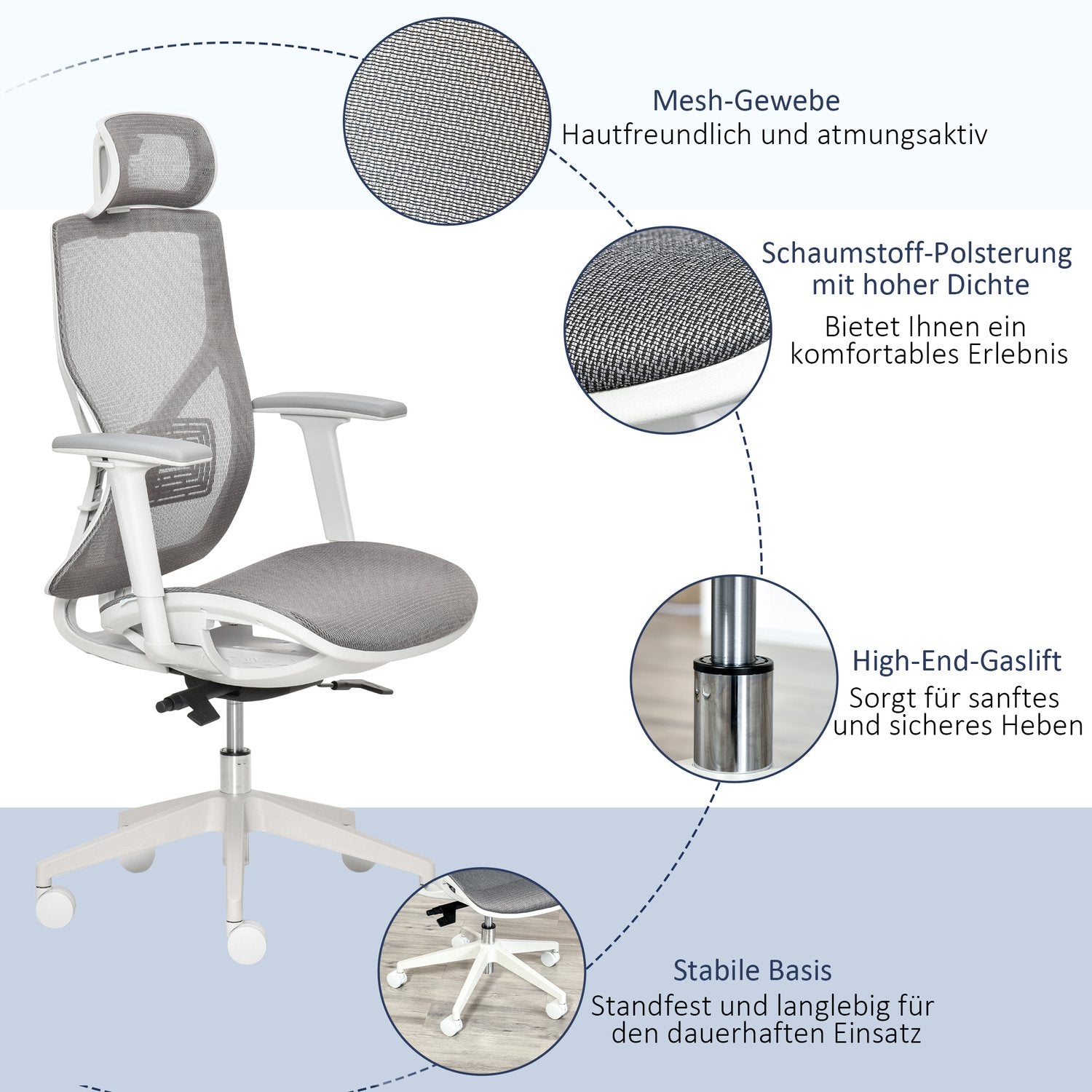 Ergonomisk spelkontorsstol, vridbar med svankstöd och 3D-armstöd