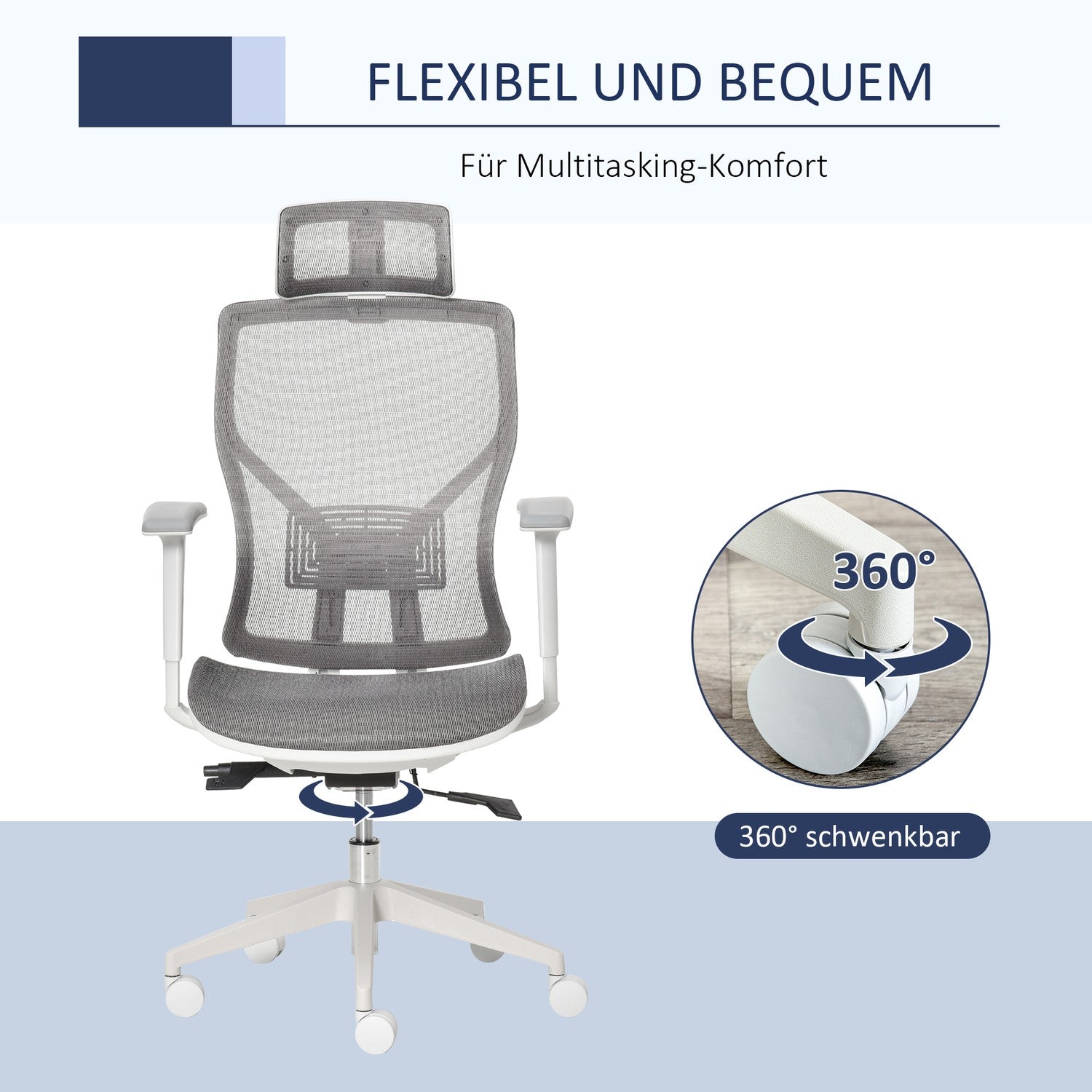 Ergonomisk spelkontorsstol, vridbar med svankstöd och 3D-armstöd