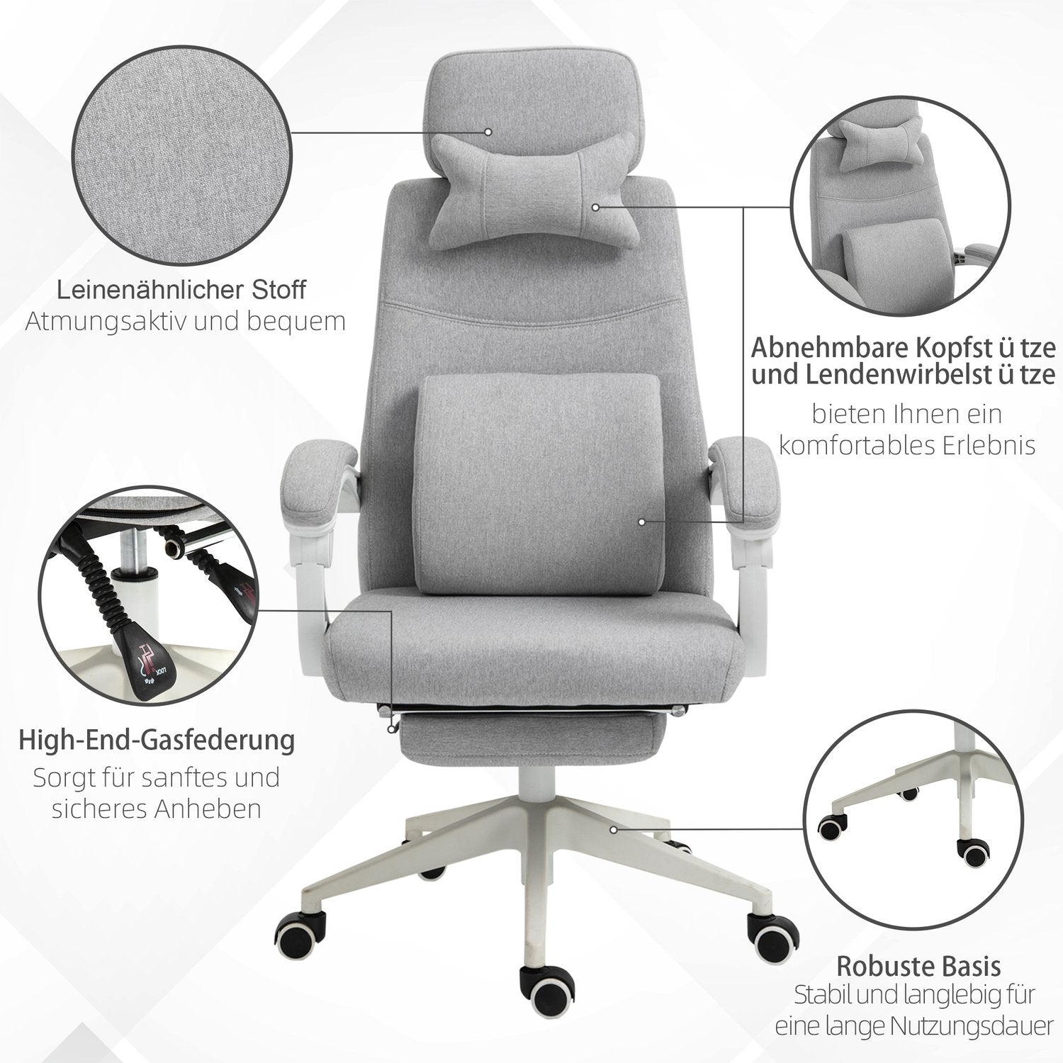 Ergonomisk spelkontorsstol, hjul och justerbar höjd