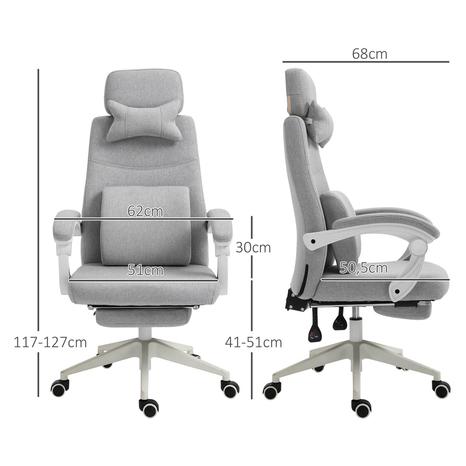 Ergonomisk spelkontorsstol, hjul och justerbar höjd