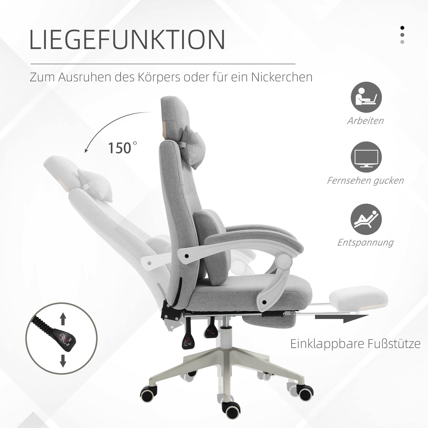 Ergonomisk spelkontorsstol, hjul och justerbar höjd
