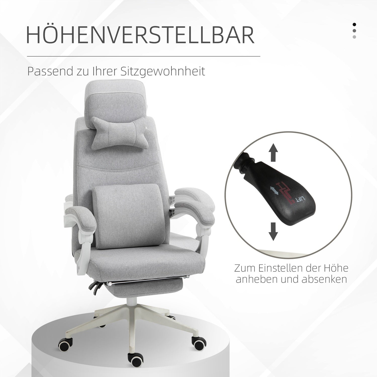 Ergonomisk spelkontorsstol, hjul och justerbar höjd