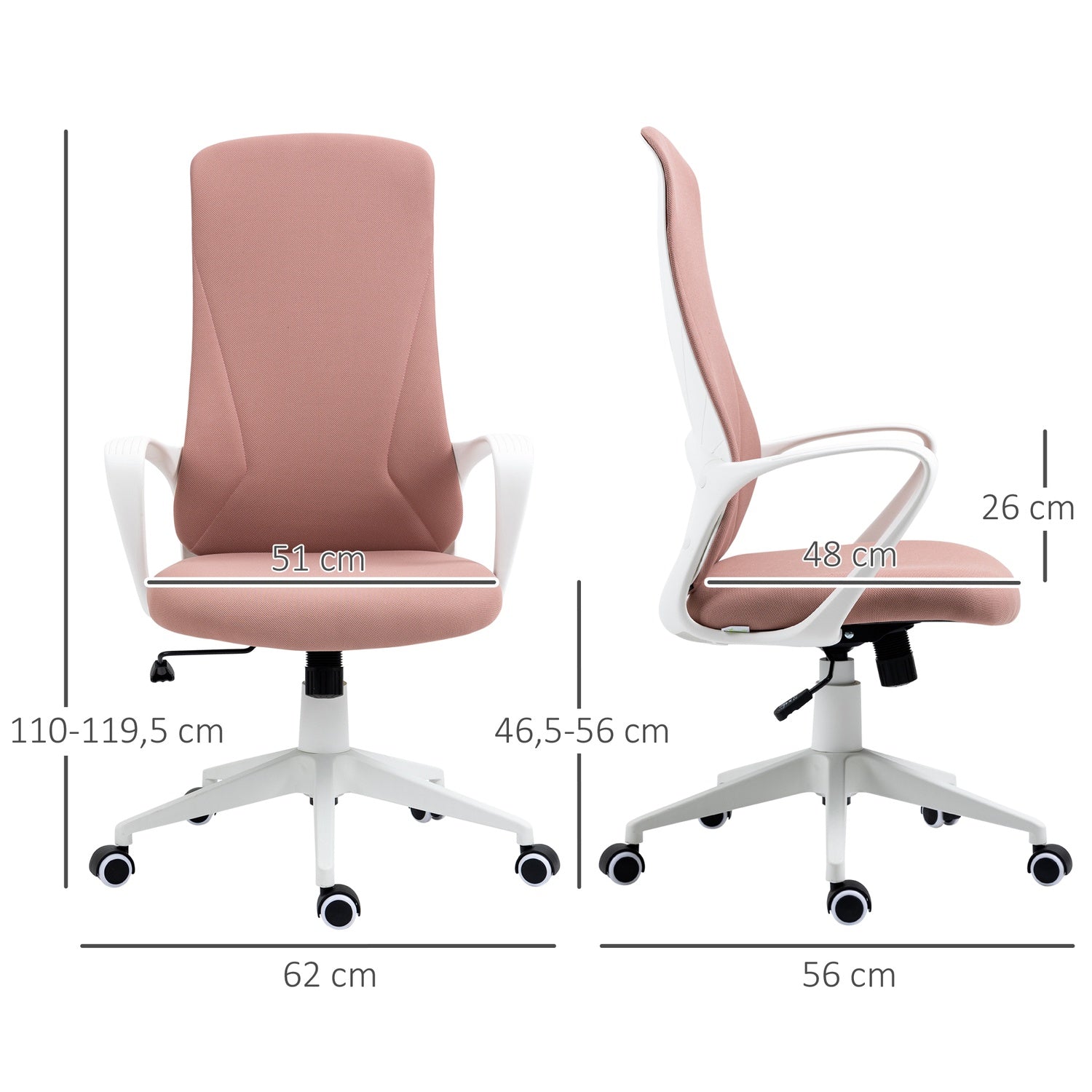 Ergonomisk rosa kontorsstol, höjdjusterbar, stretchtyg