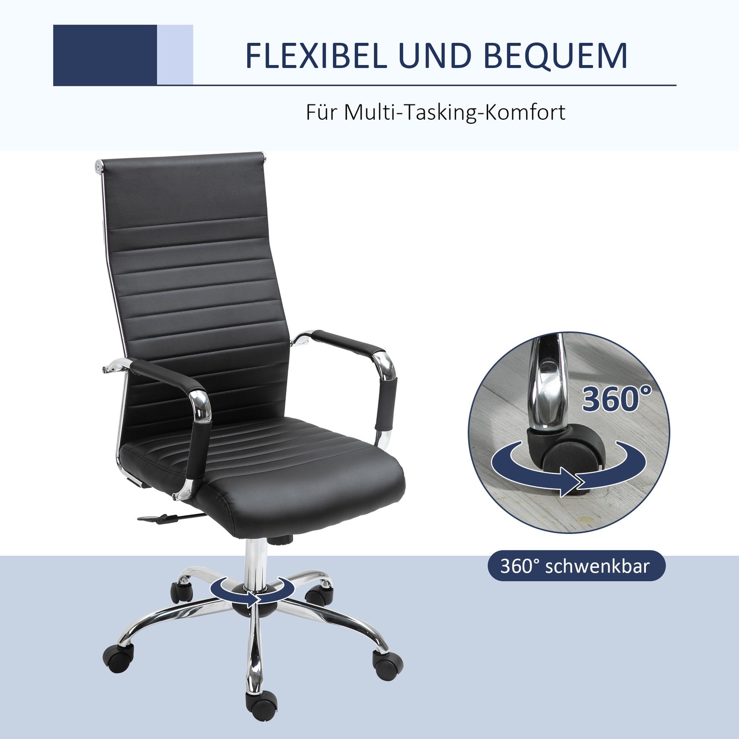 Ergonomisk kontorsstol, justerbart konstläder, svart
