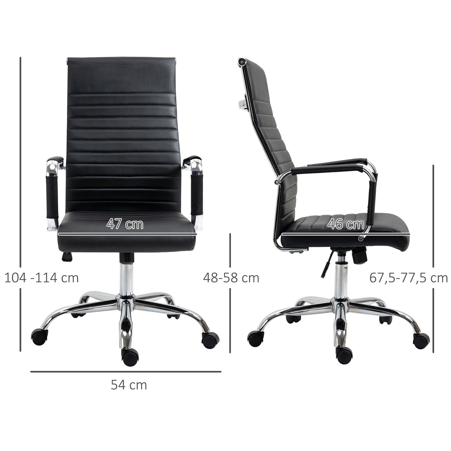 Ergonomisk kontorsstol, justerbart konstläder, svart