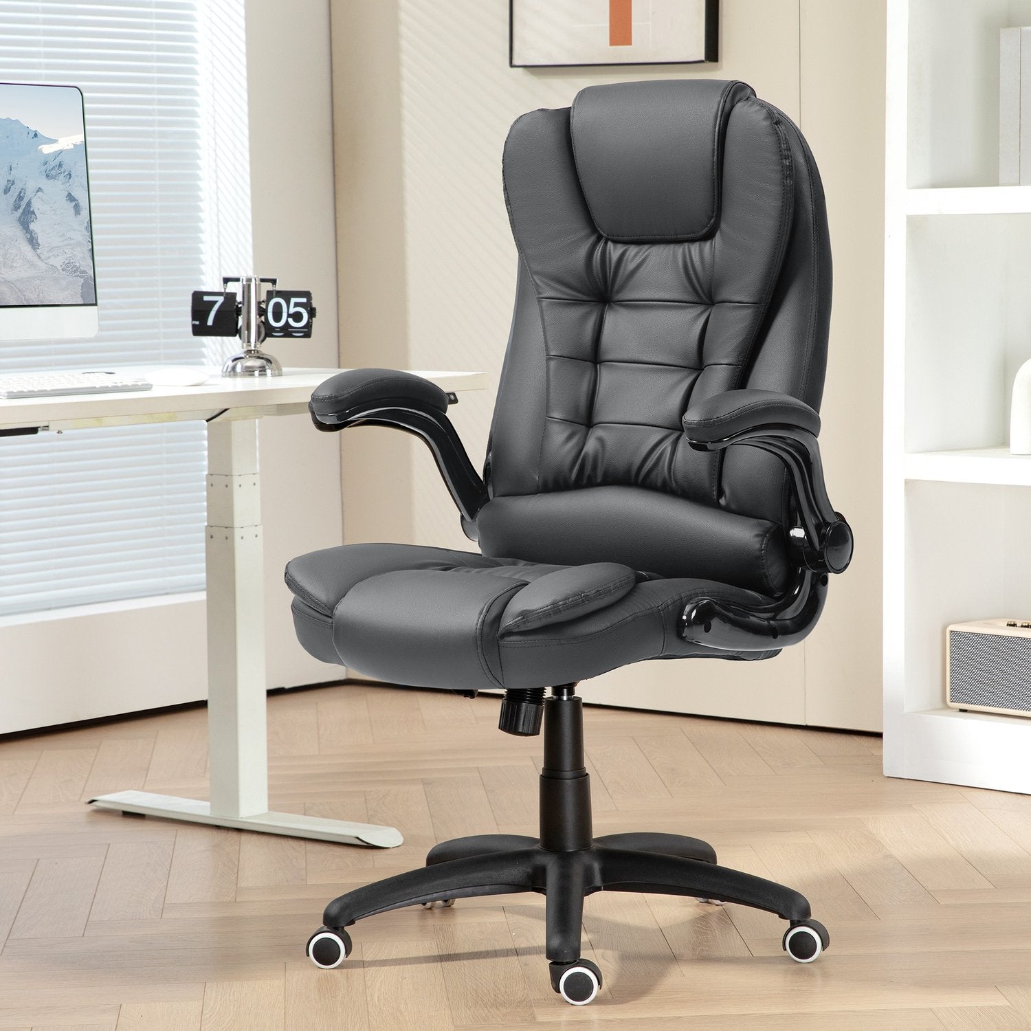 Ergonomisk kontorsstol, vridbara & vikbara armar, mörkgrå