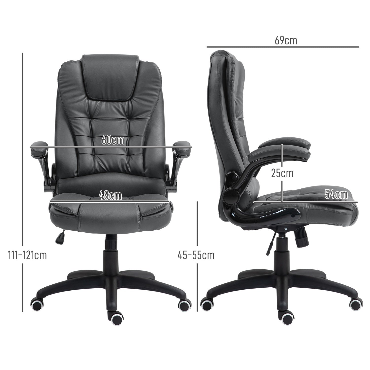 Ergonomisk kontorsstol, vridbara & vikbara armar, mörkgrå