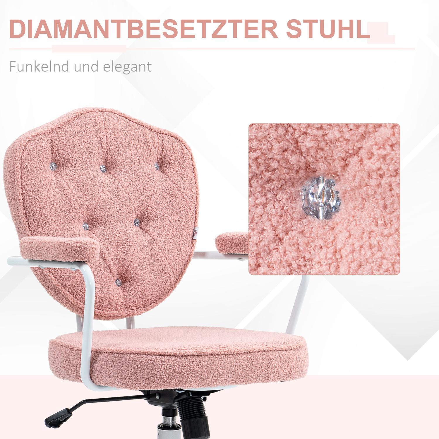 Ergonomisk rosa kontorsstol, Teddy Fleece, höjdjusterbar