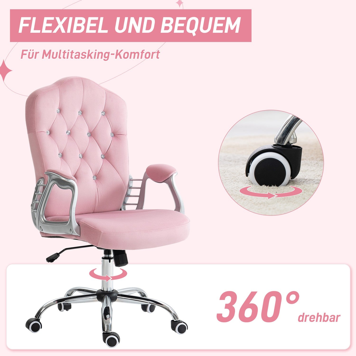 Ergonomisk rosa kontorsstol för kvinnor, höjdjusterbar
