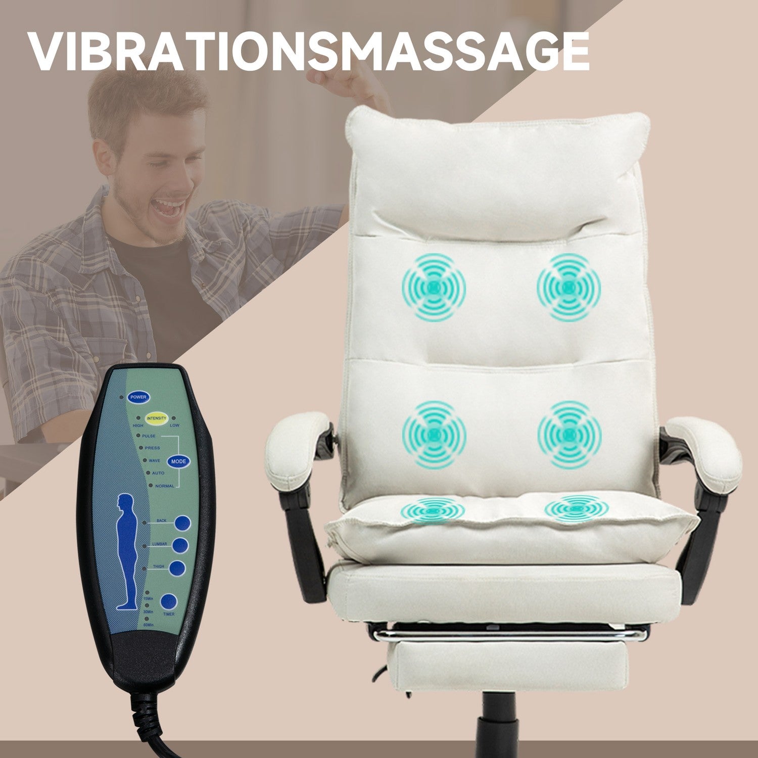 Ergonomisk kontorsstol, Massage & Recline, Creme White
