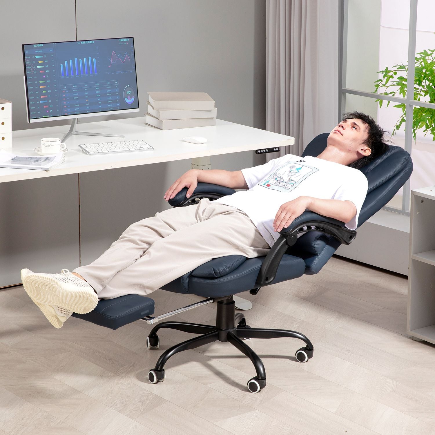 Ergonomisk kontorsstol med massage och lutning, blå