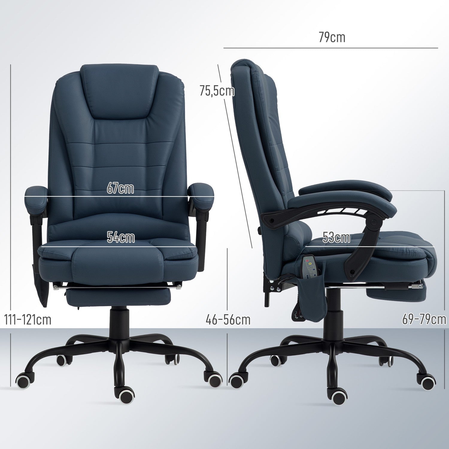 Ergonomisk kontorsstol med massage och lutning, blå