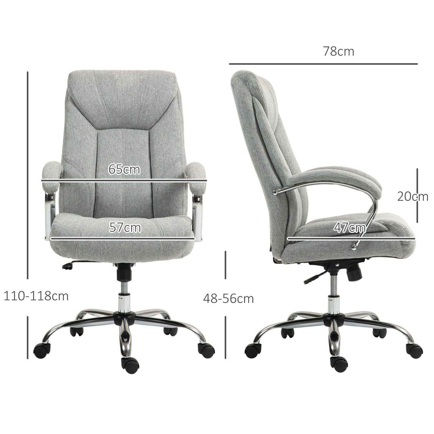 Ergonomisk vridbar kontorsstol, vadderade armstöd, justerbara