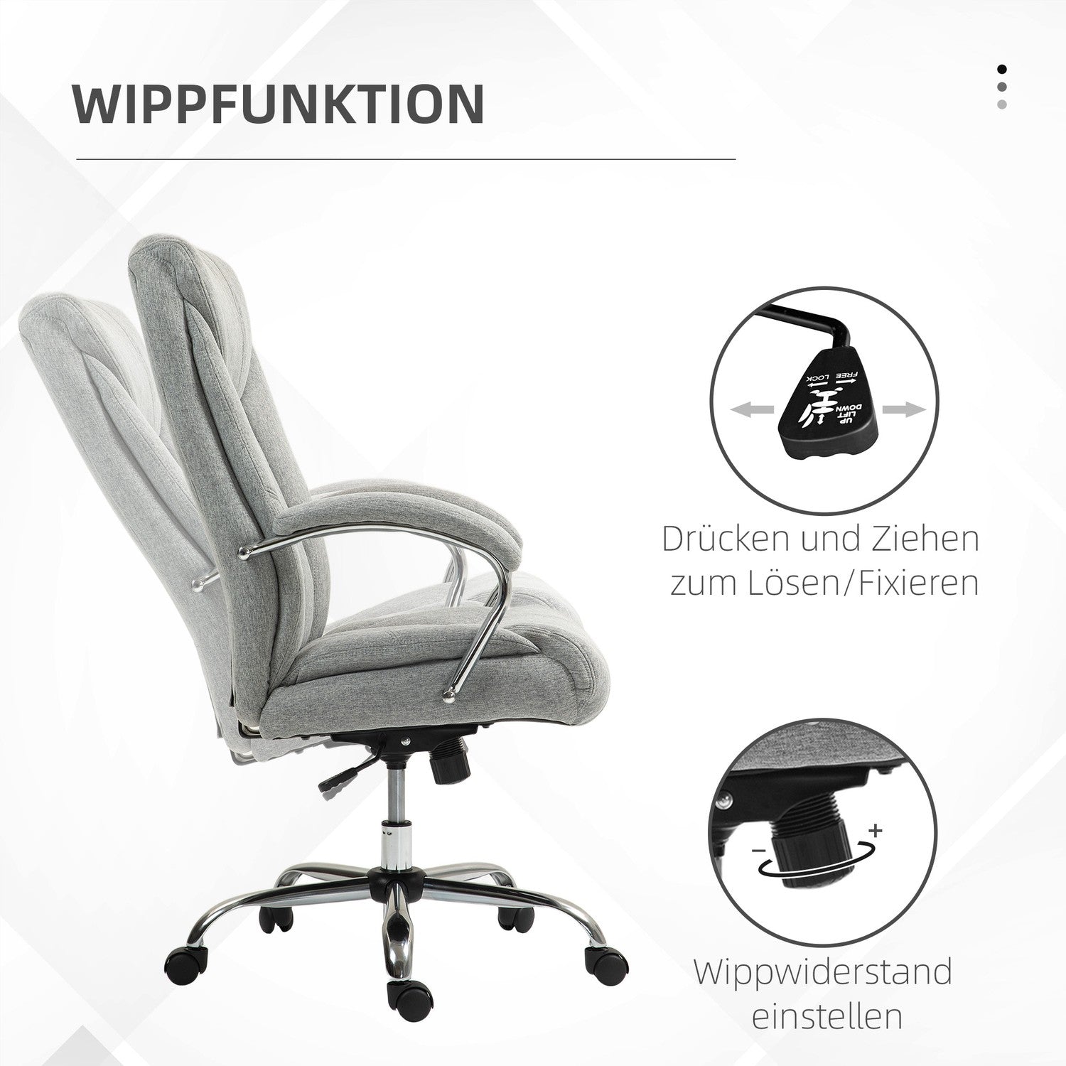 Ergonomisk vridbar kontorsstol, vadderade armstöd, justerbara
