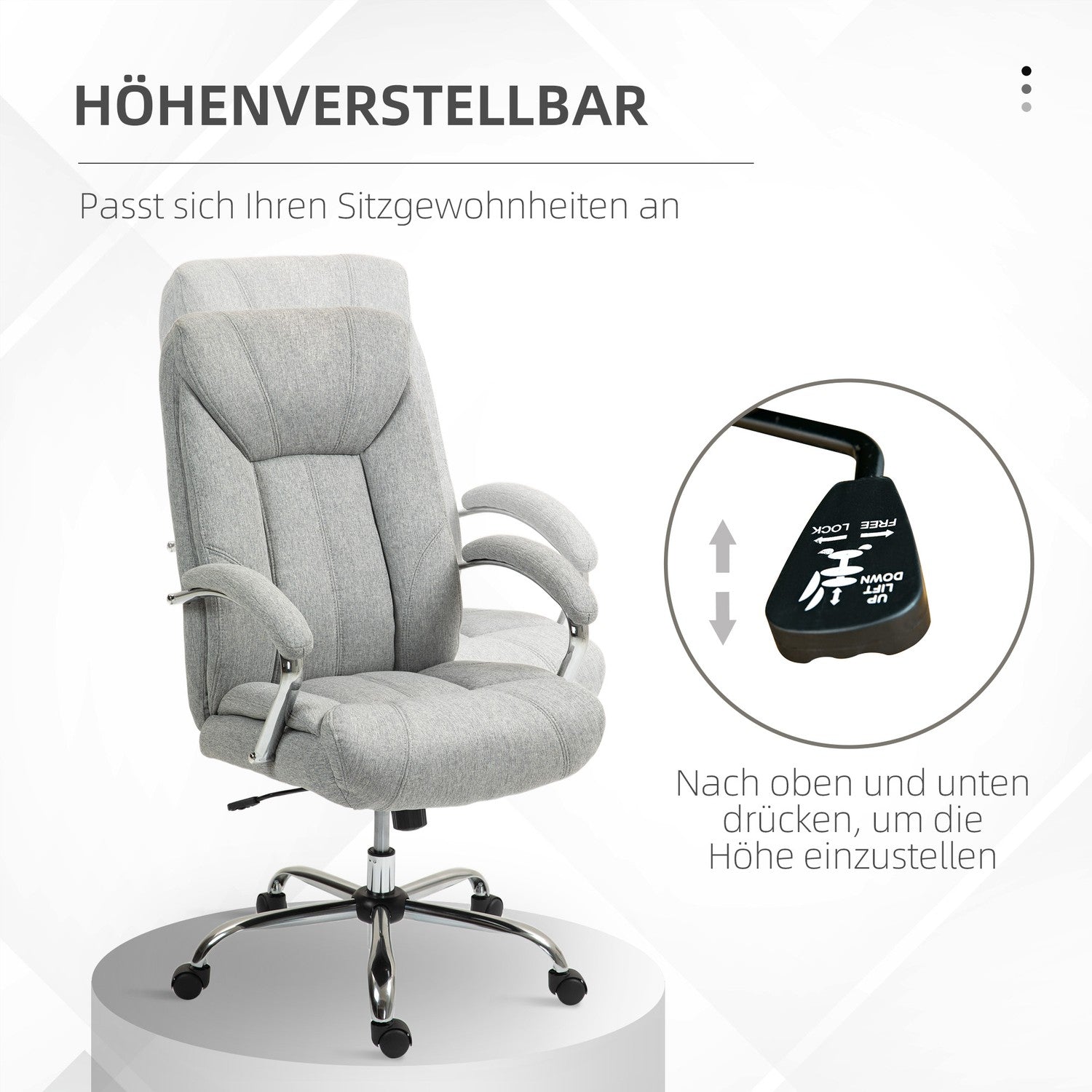 Ergonomisk vridbar kontorsstol, vadderade armstöd, justerbara