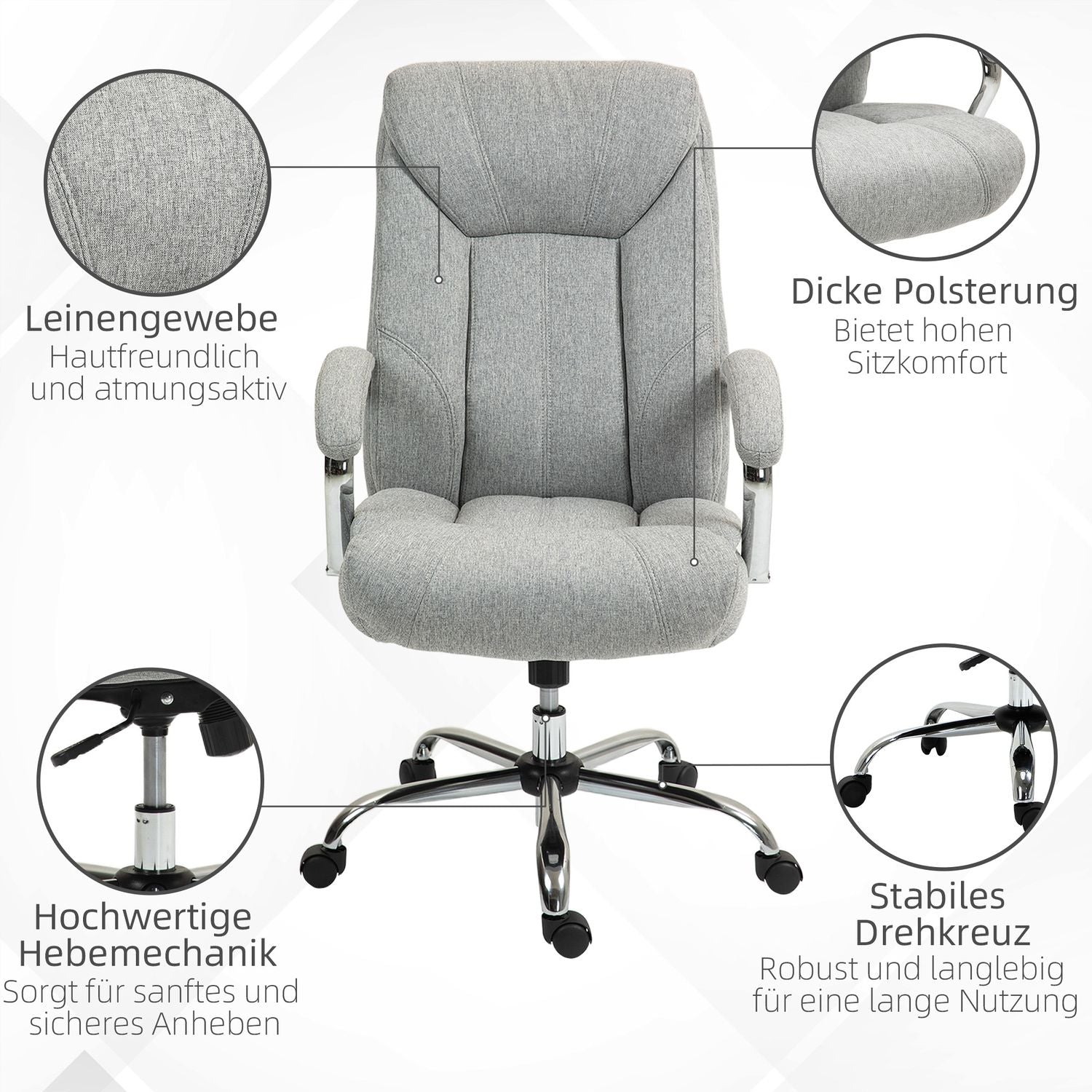 Ergonomisk vridbar kontorsstol, vadderade armstöd, justerbara