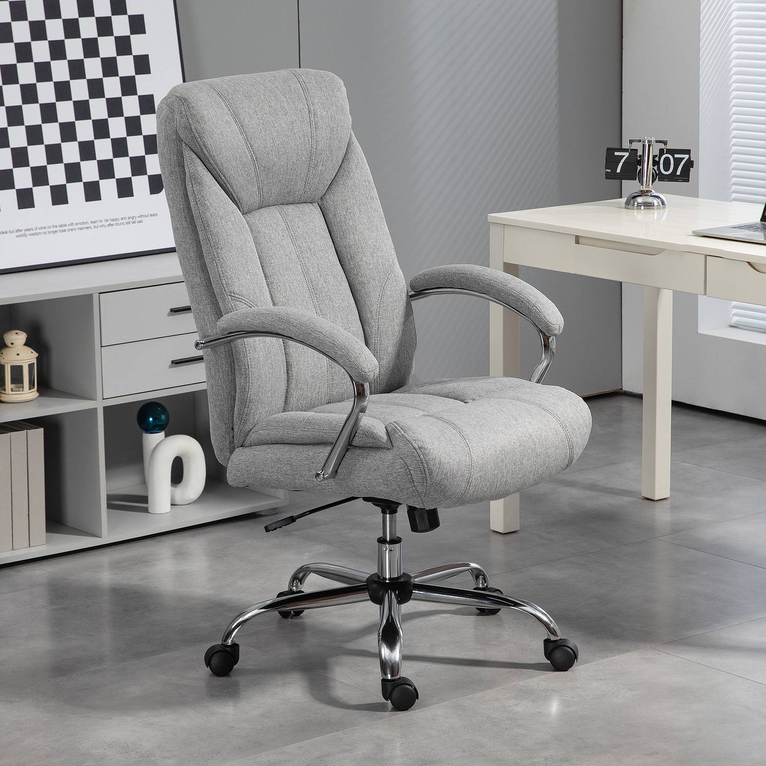 Ergonomisk vridbar kontorsstol, vadderade armstöd, justerbara