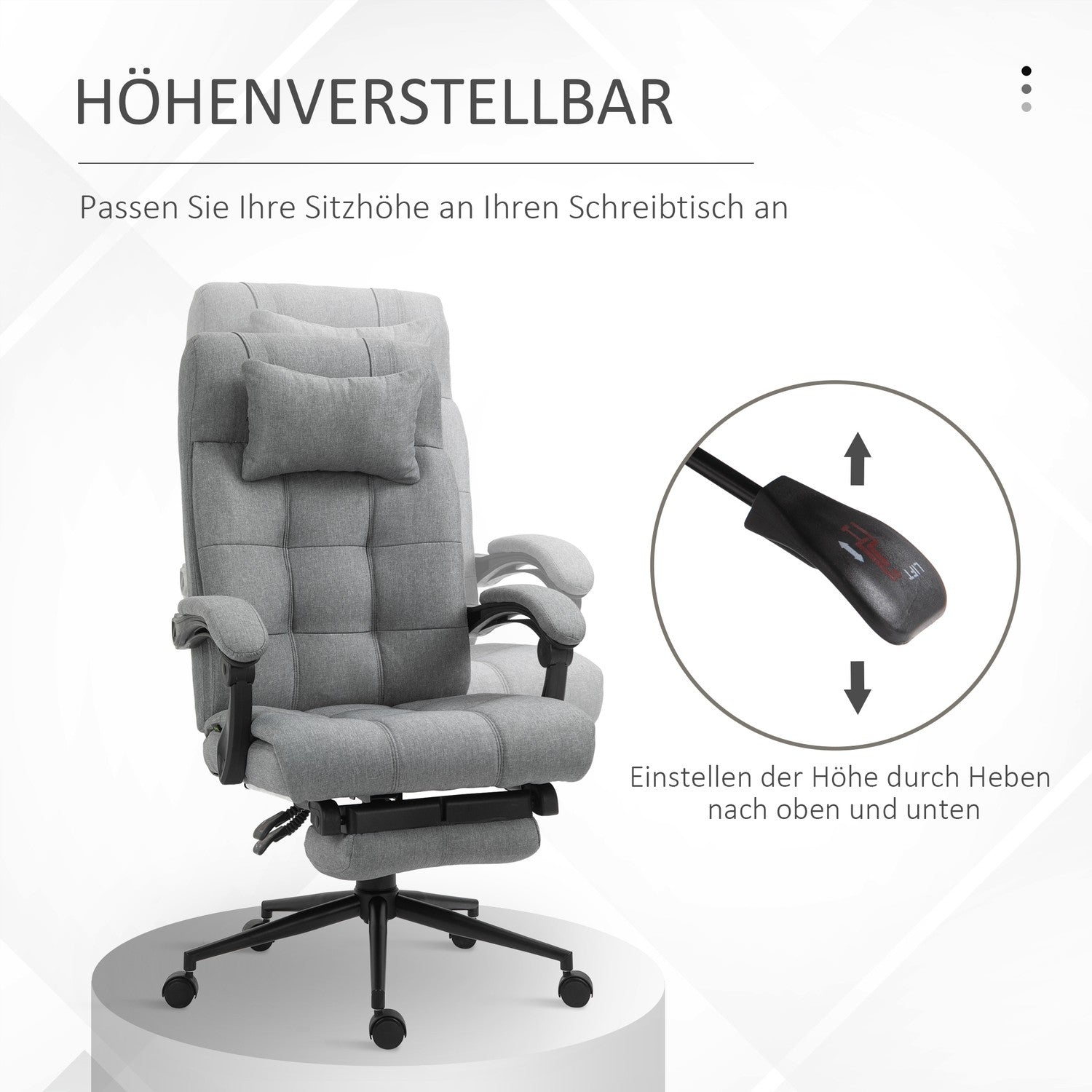 Kontorsstol med kudde armstöd, justerbar och vridbar