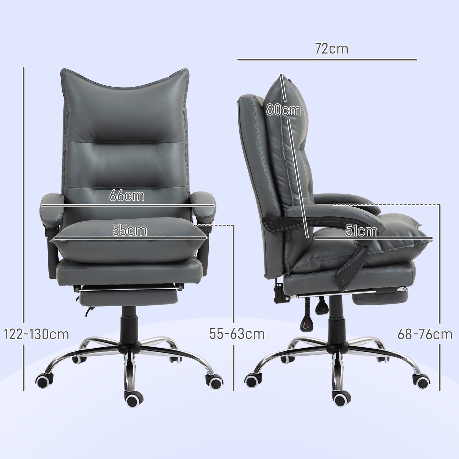 Ergonomisk kontorsstol, fällbar & höjdjusterbar, mörkgrå
