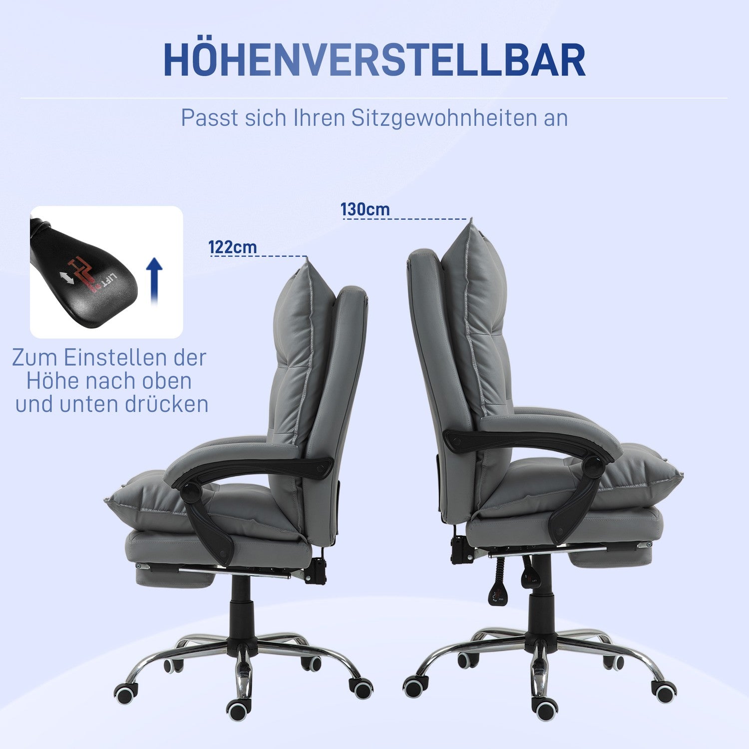 Ergonomisk kontorsstol, fällbar & höjdjusterbar, mörkgrå