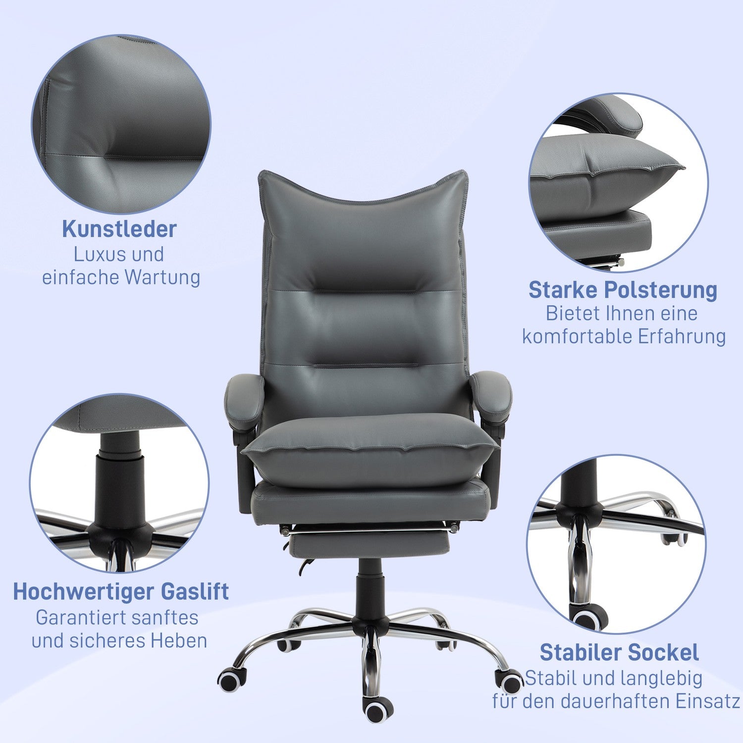 Ergonomisk kontorsstol, fällbar & höjdjusterbar, mörkgrå