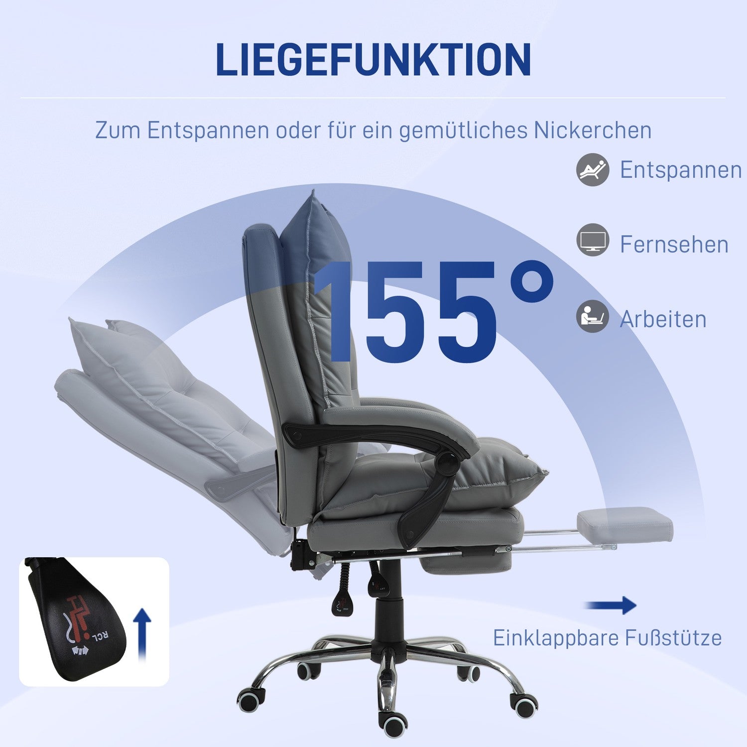 Ergonomisk kontorsstol, fällbar & höjdjusterbar, mörkgrå