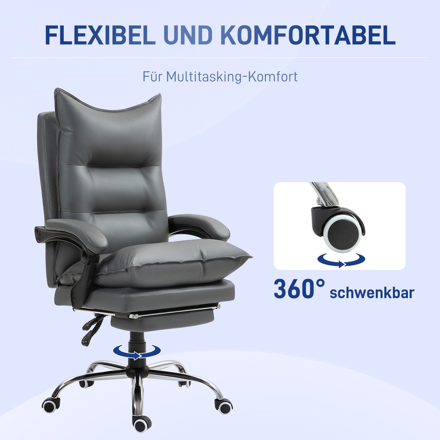 Ergonomisk kontorsstol, fällbar & höjdjusterbar, mörkgrå