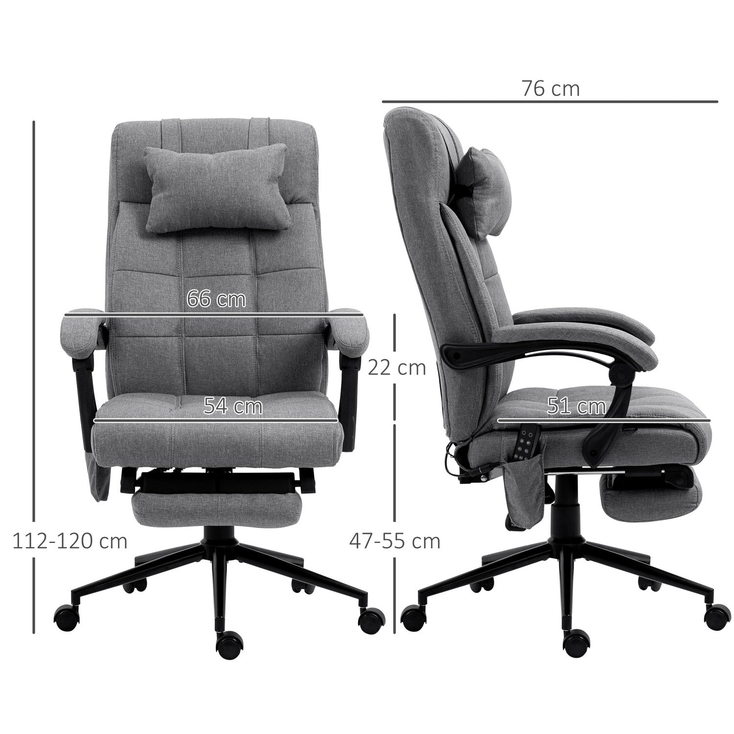 Ergonomisk kontorsstol med massage & ländryggsvärme, Grå